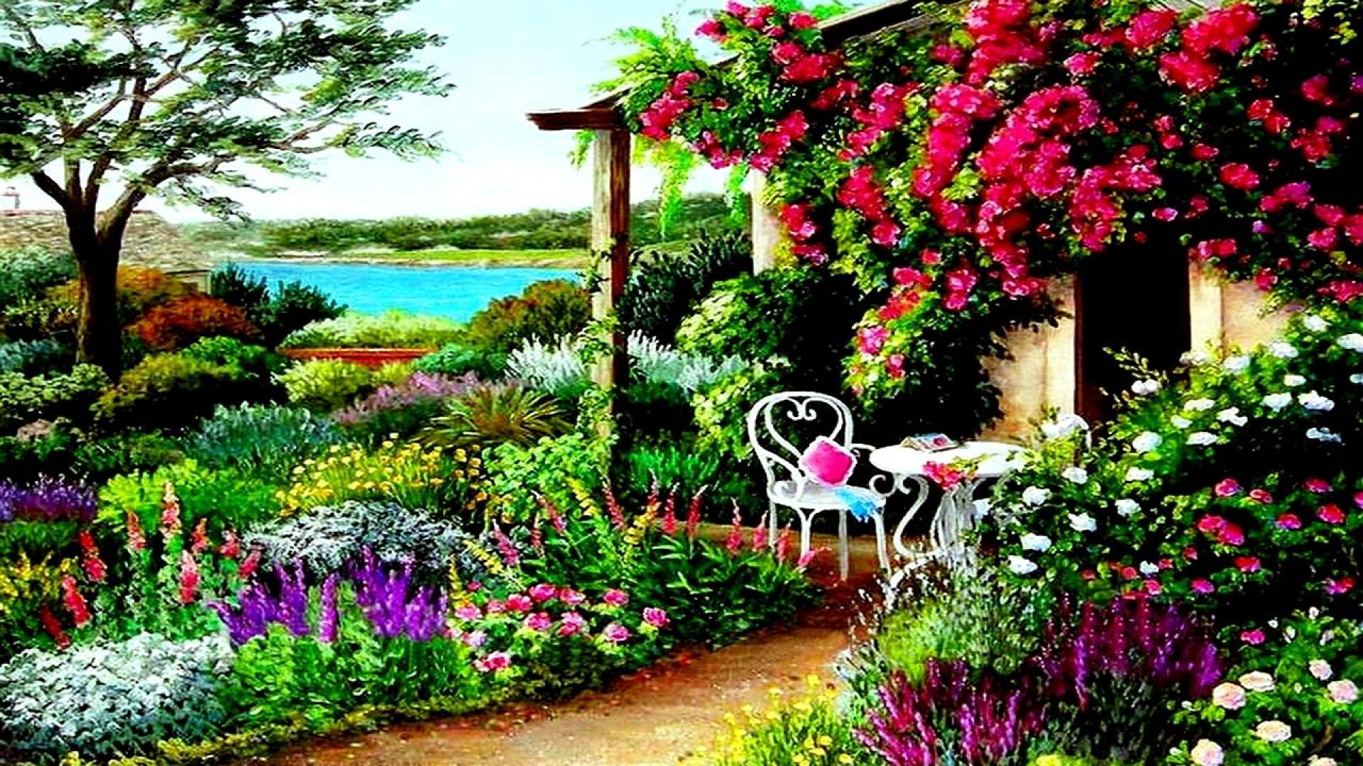 Giardino fiorito con pergolato, 1920x1080 Full HD 1080p, Desktop