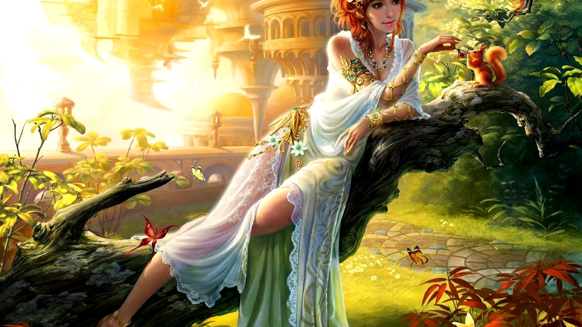 Fanciulla fantasy con scoiattolo, 1920x1080 Full HD, PC Desktop
