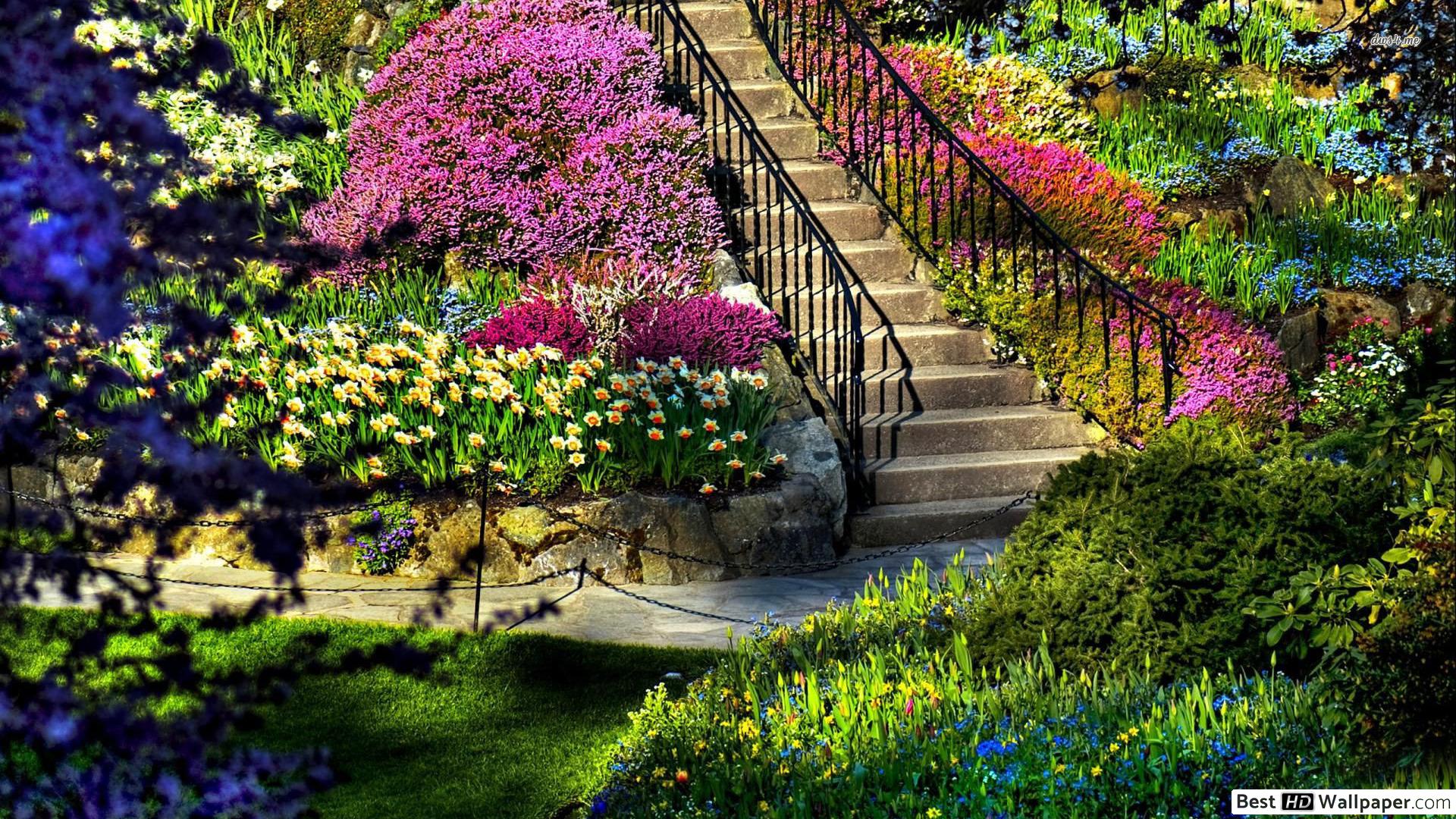 Scala giardino fiorito colorato, 1920x1080 Full HD, PC Desktop