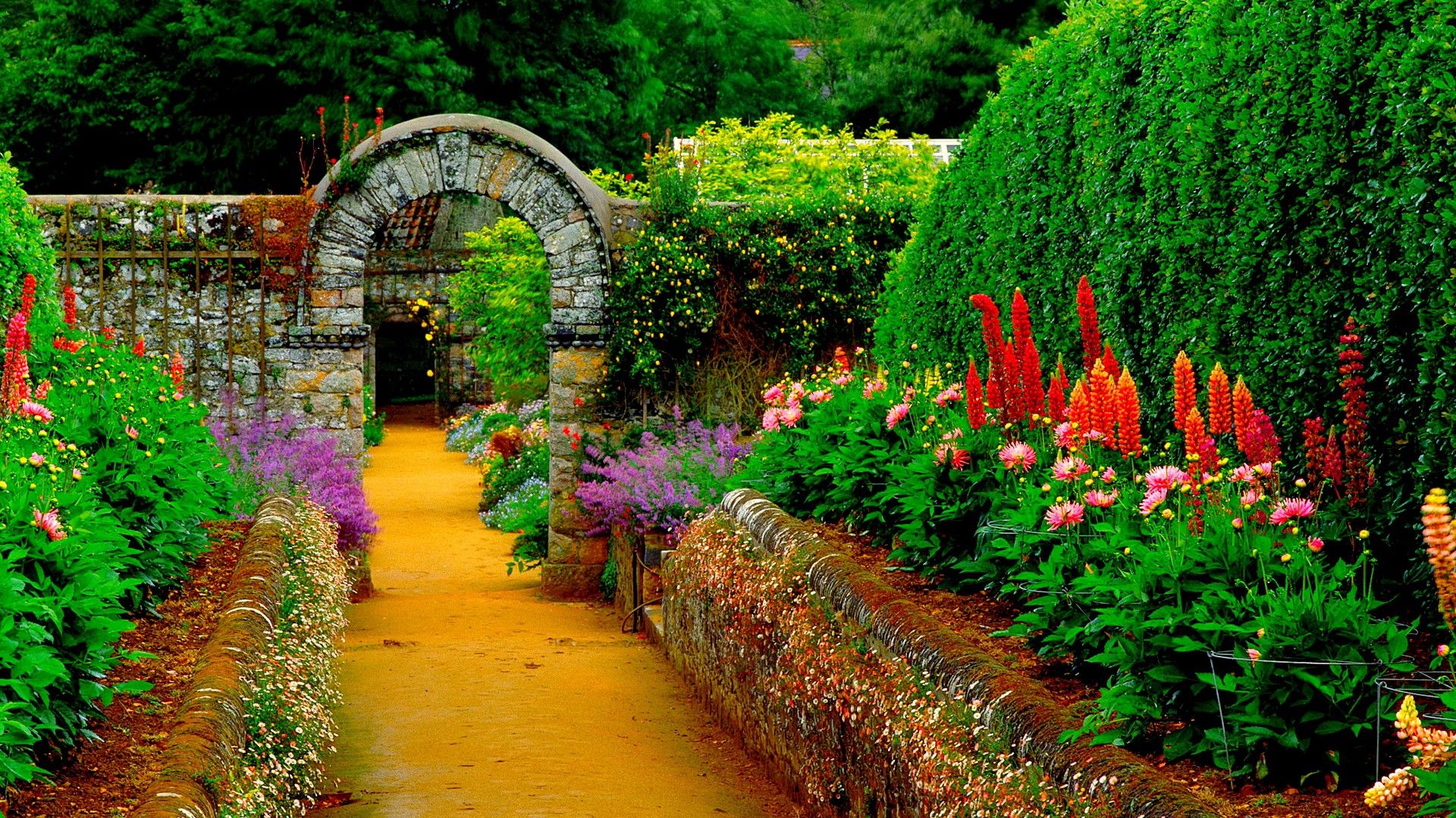 Giardino con arco in pietra, 1920x1080 Full HD 1080p, PC