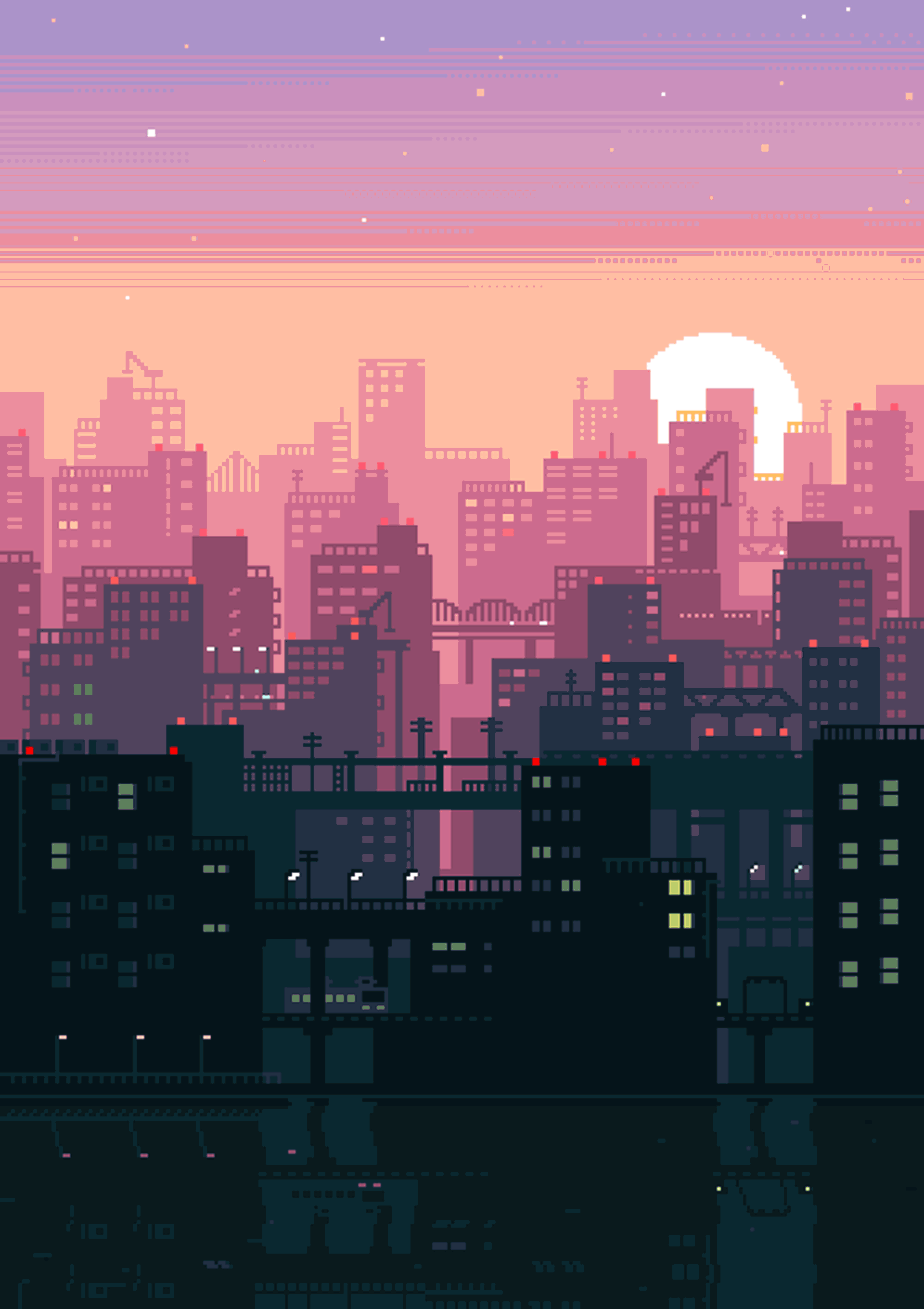 Città pixel art tramonto, 1920x2719 Verticale, Telefono