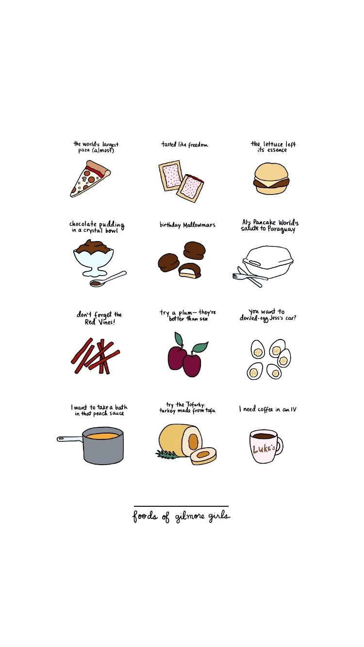 Illustrazioni cibi Gilmore Girls, 750x1334 Verticale, Telefono