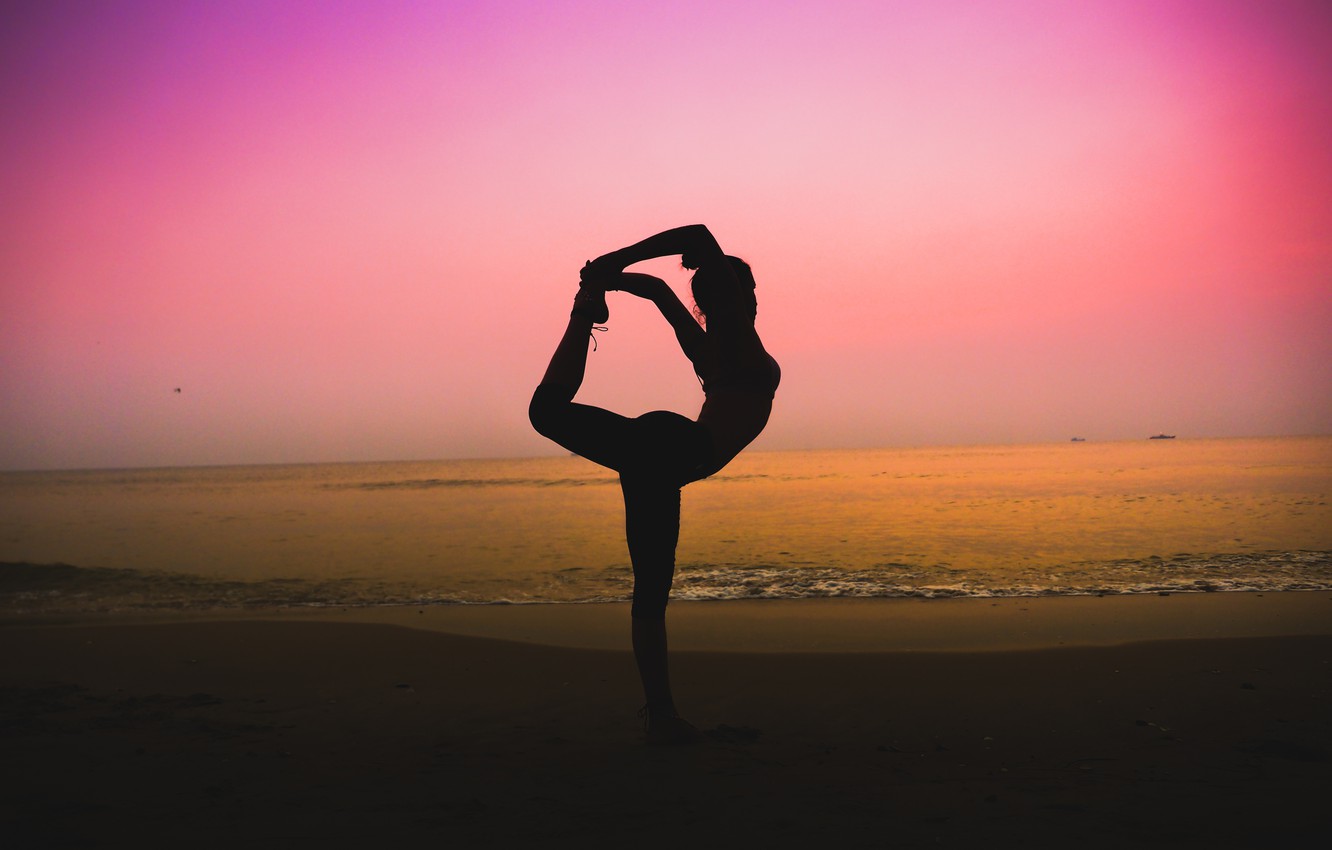 Silhouette donna posa yoga tramonto, 1332x850 HD, Desktop