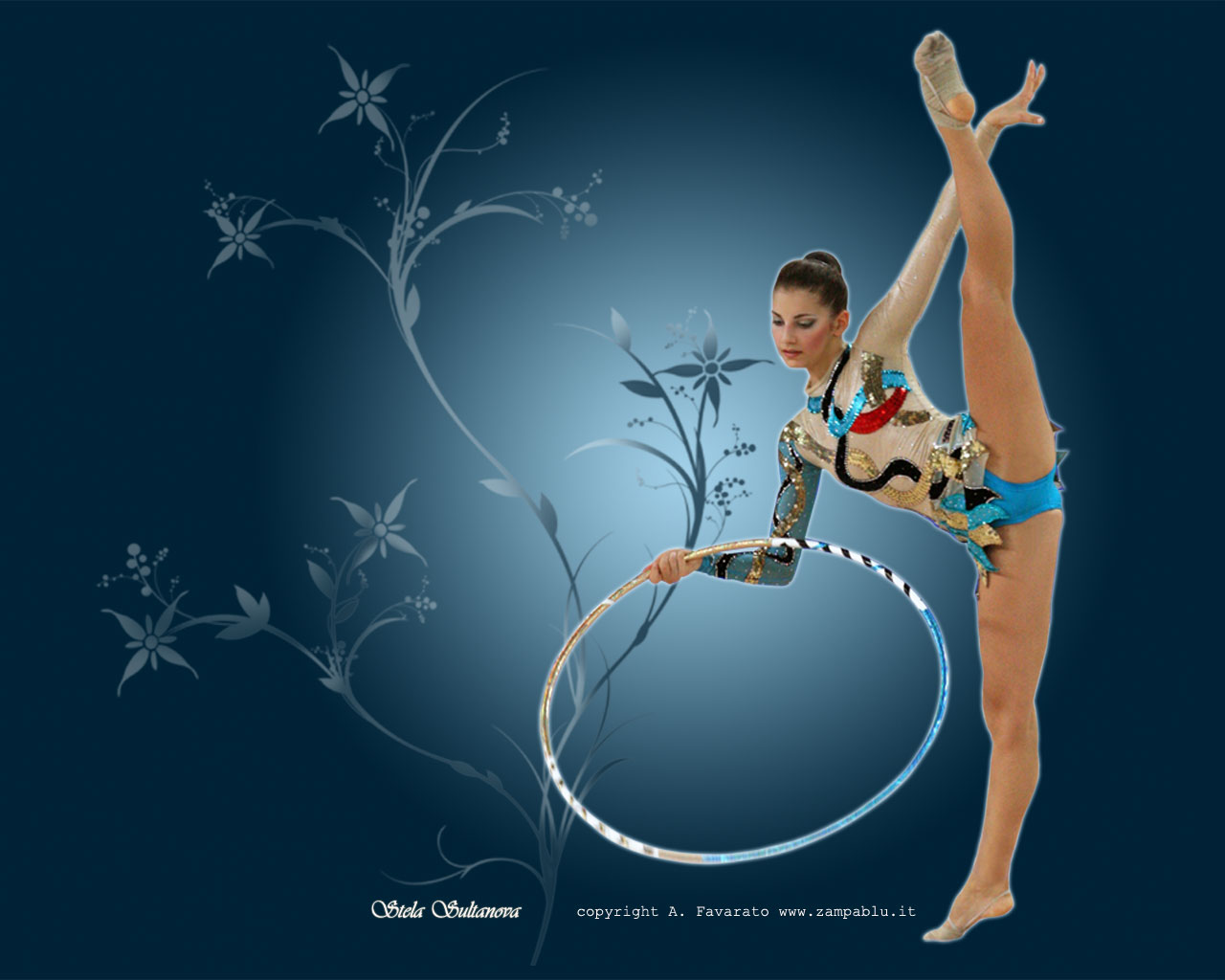 Ginnasta con cerchio, sfondo blu, 1280x1024 720p, PC