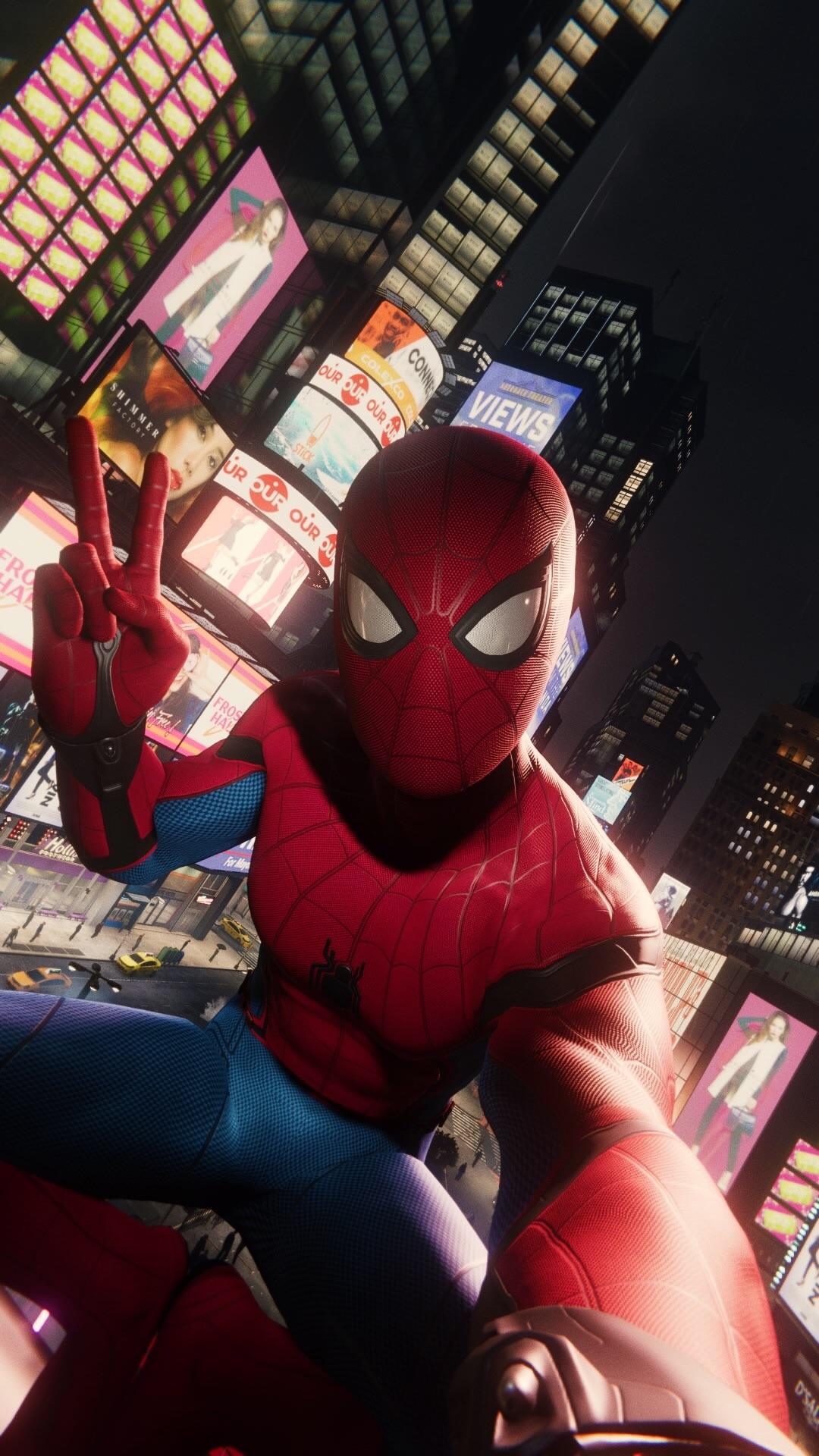 Spider-Man selfie città notturna, 1080x1920 Full HD Verticale, Samsung Galaxy