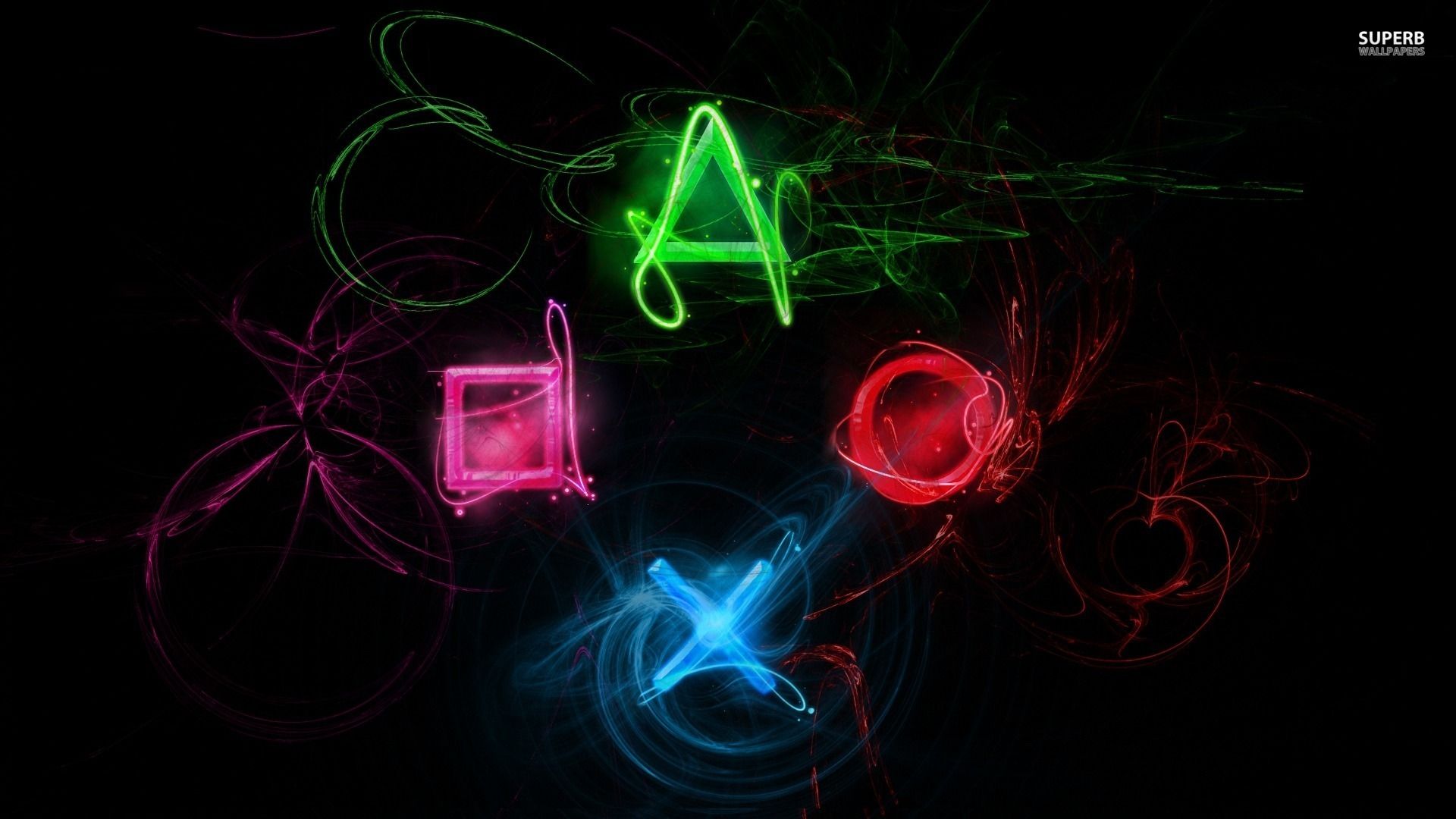 Simboli PlayStation neon colorati, console Sony, 1920x1080 Full HD 1080p, Laptop