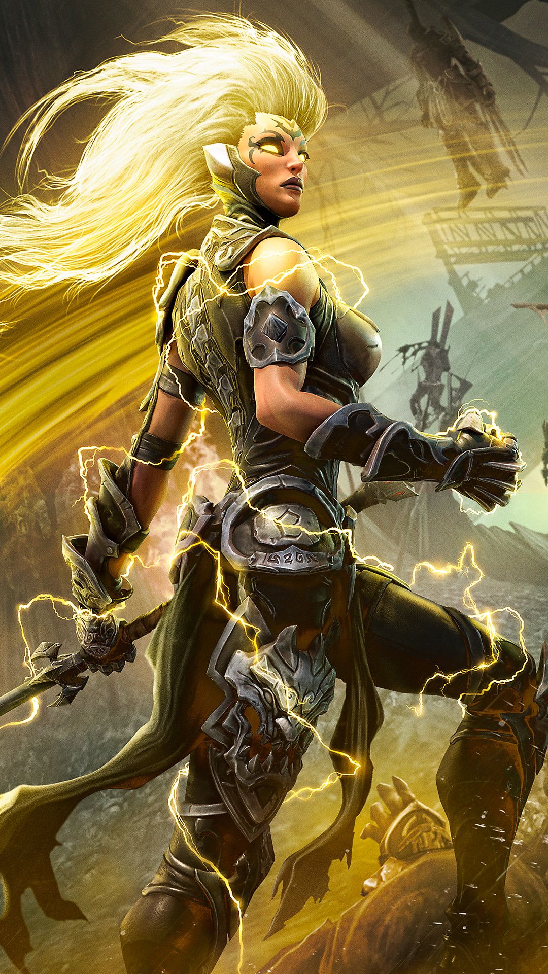 Personaggio femminile guerriera con fulmini, 1080x1920 Full HD Verticale, iPhone