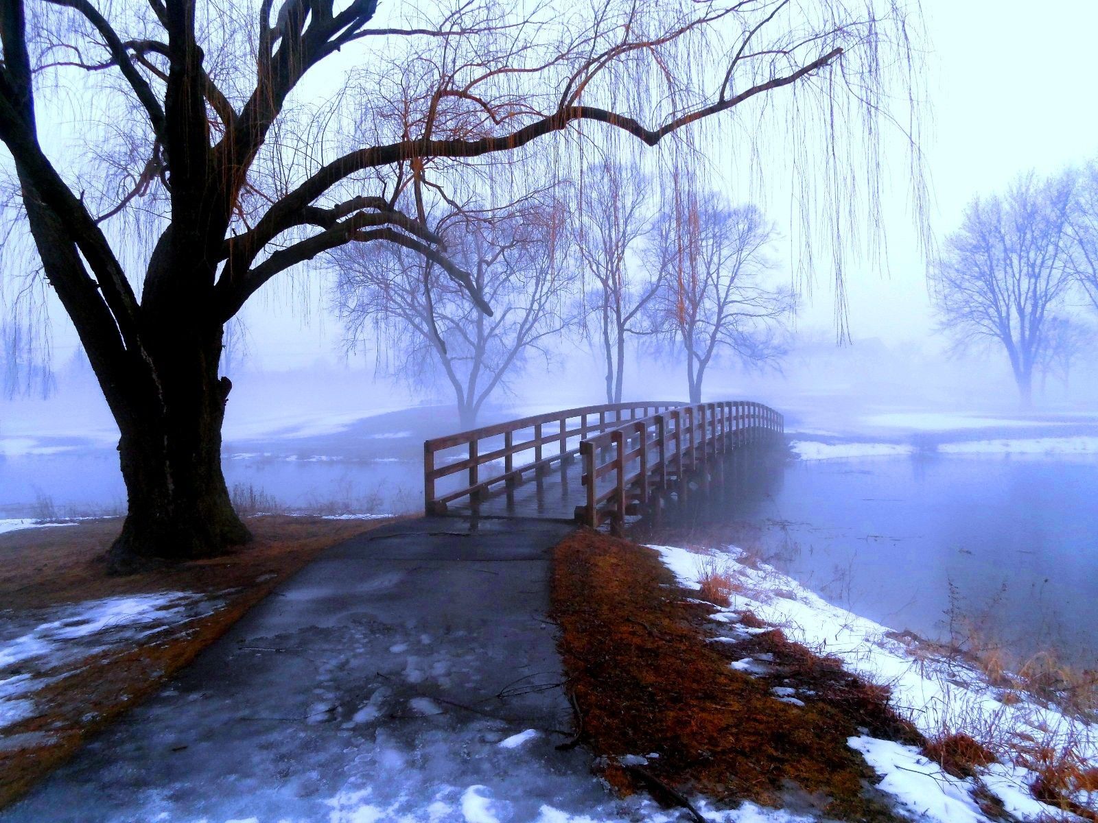 Ponte di legno nella nebbia, 1600x1200 HD, Desktop