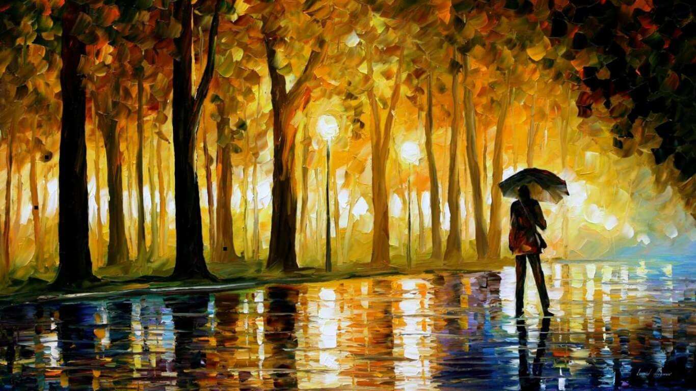 Donna con ombrello nel parco, 1366x768 HD, Desktop