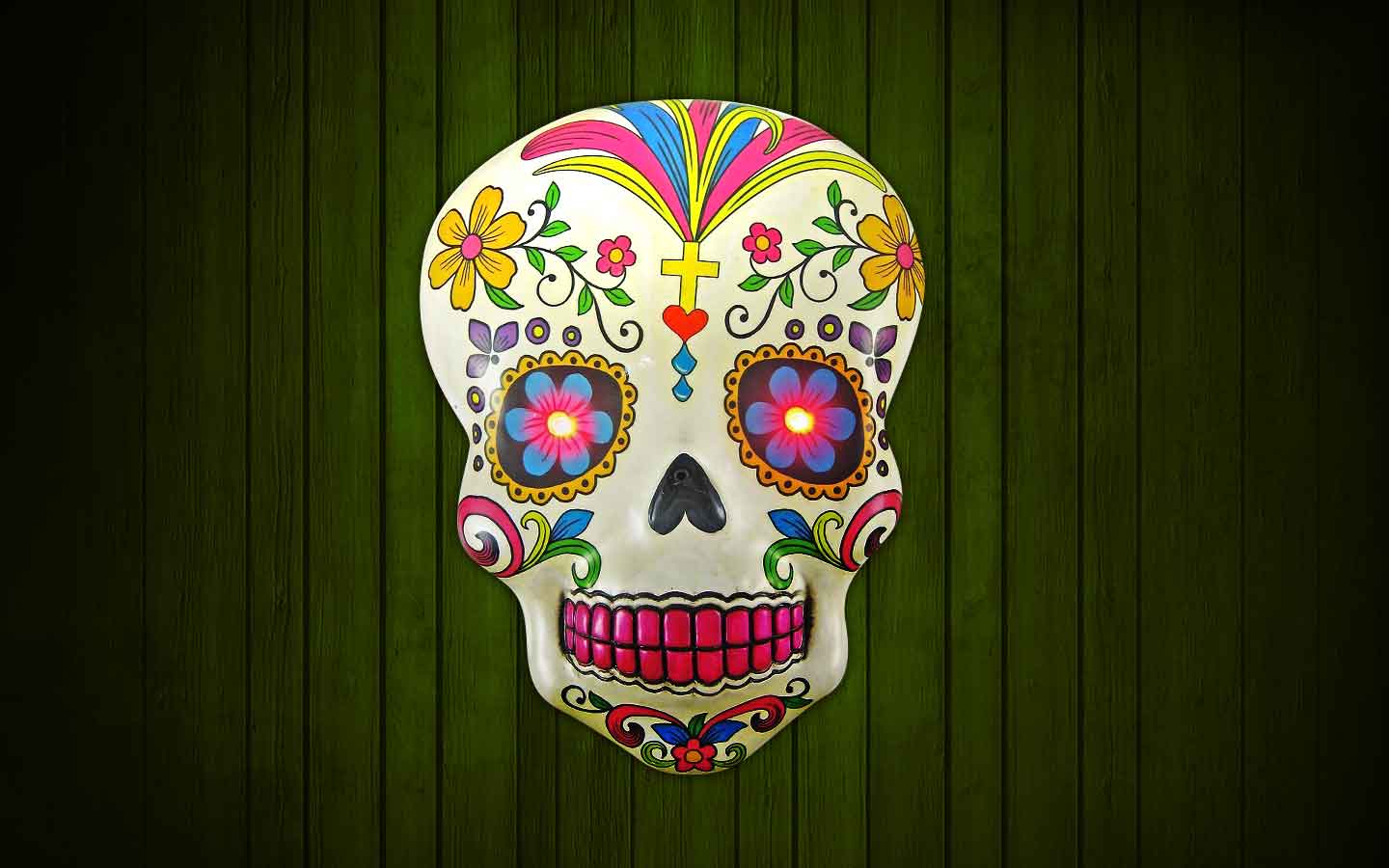 Teschio messicano decorato, sfondo verde, 1440x900 HD, MacBook Air