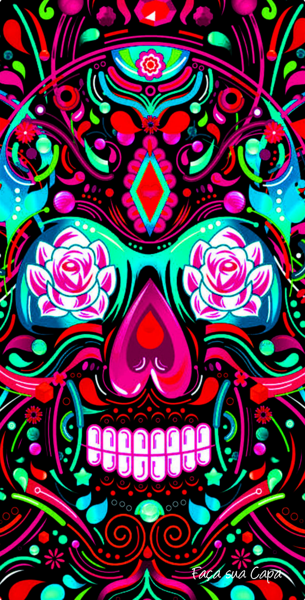 Teschio messicano colorato con rose, 1004x1972 Full HD Verticale, iPhone