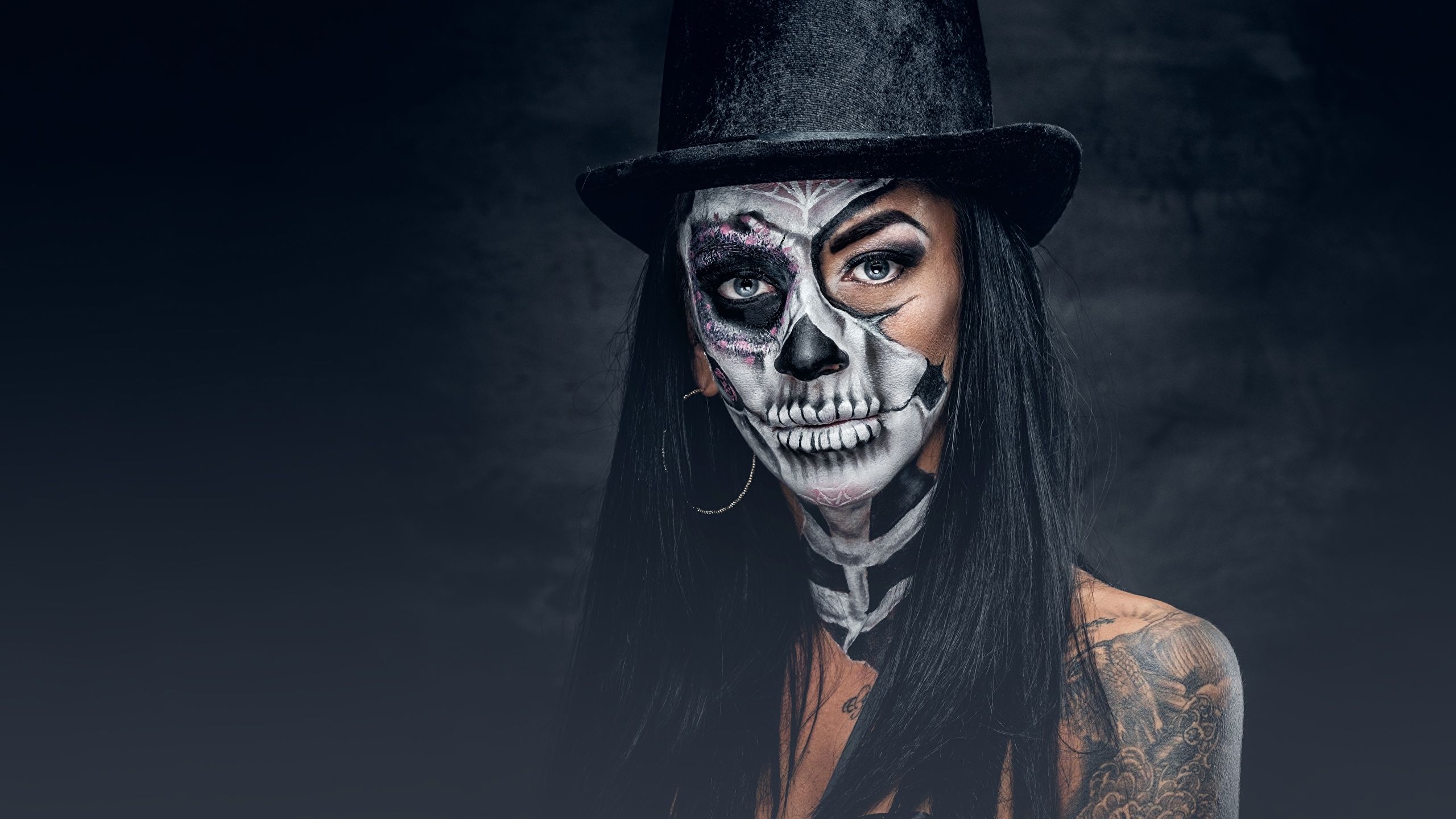 Ragazza trucco teschio cappello, 2560x1440 1440p, Desktop