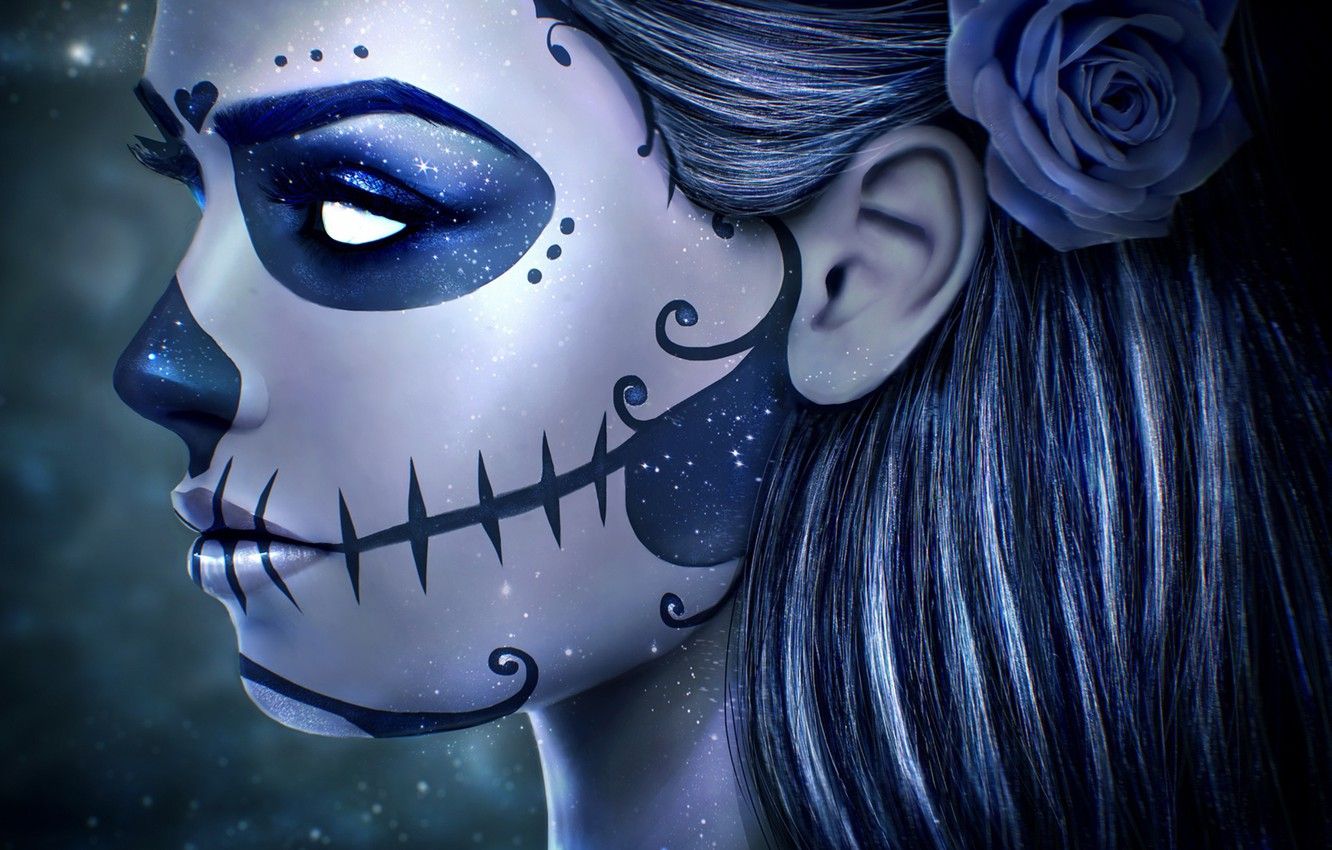 Ragazza trucco teschio Dia de Muertos, 1332x850 HD, ROG Asus Laptop
