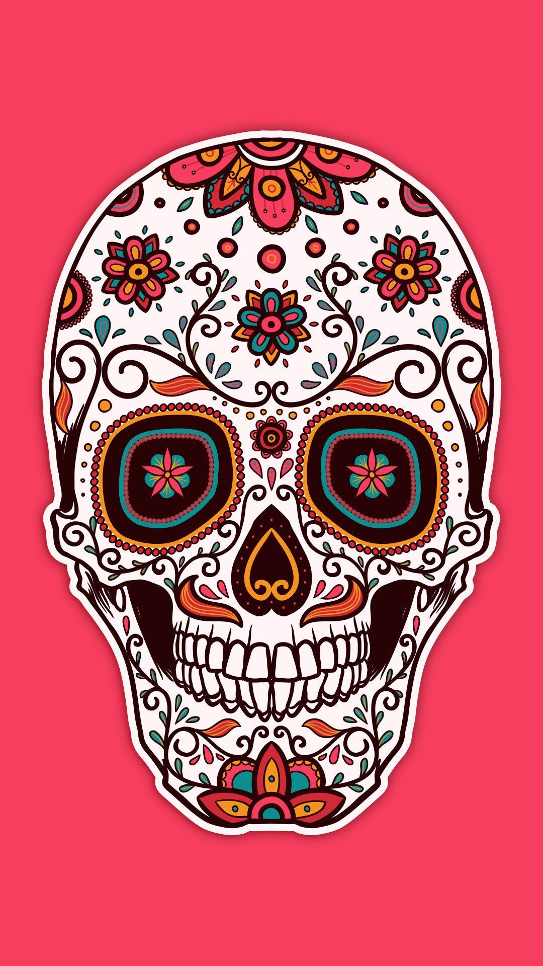 Teschio messicano decorato, sfondo rosa, 1080x1920 Verticale, Telefono