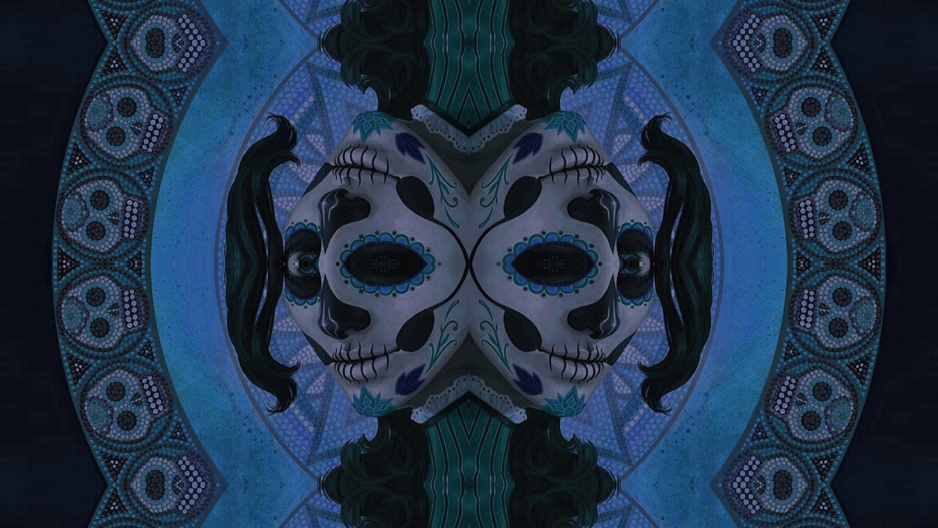 teschi simmetrici pattern blu, 1920x1080 Full HD, PC Desktop