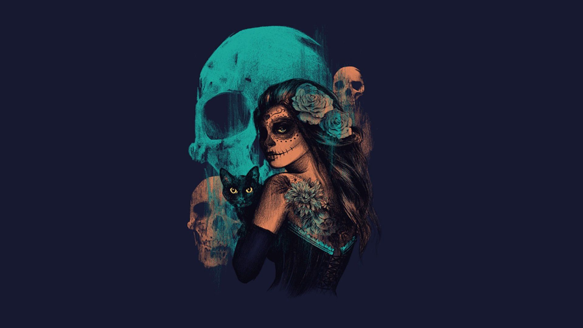 Teschio catrina donna gatto nero, 1920x1080 Full HD, PC