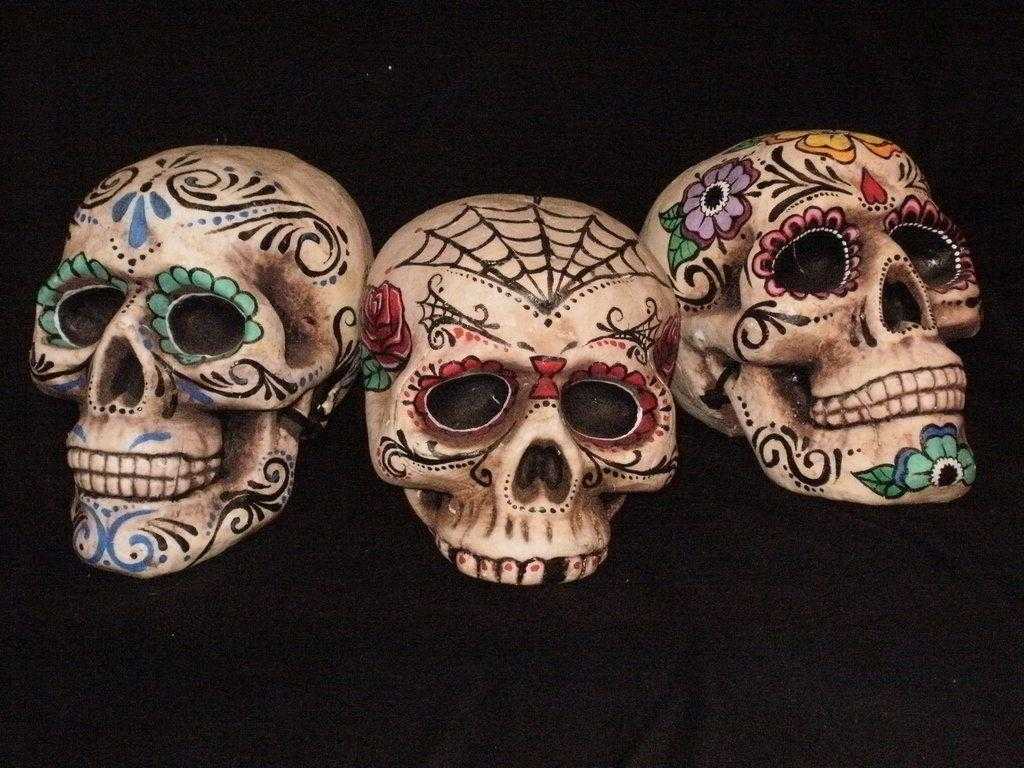 Tre teschi decorati Dia de los Muertos, 1024x768 HD, Desktop