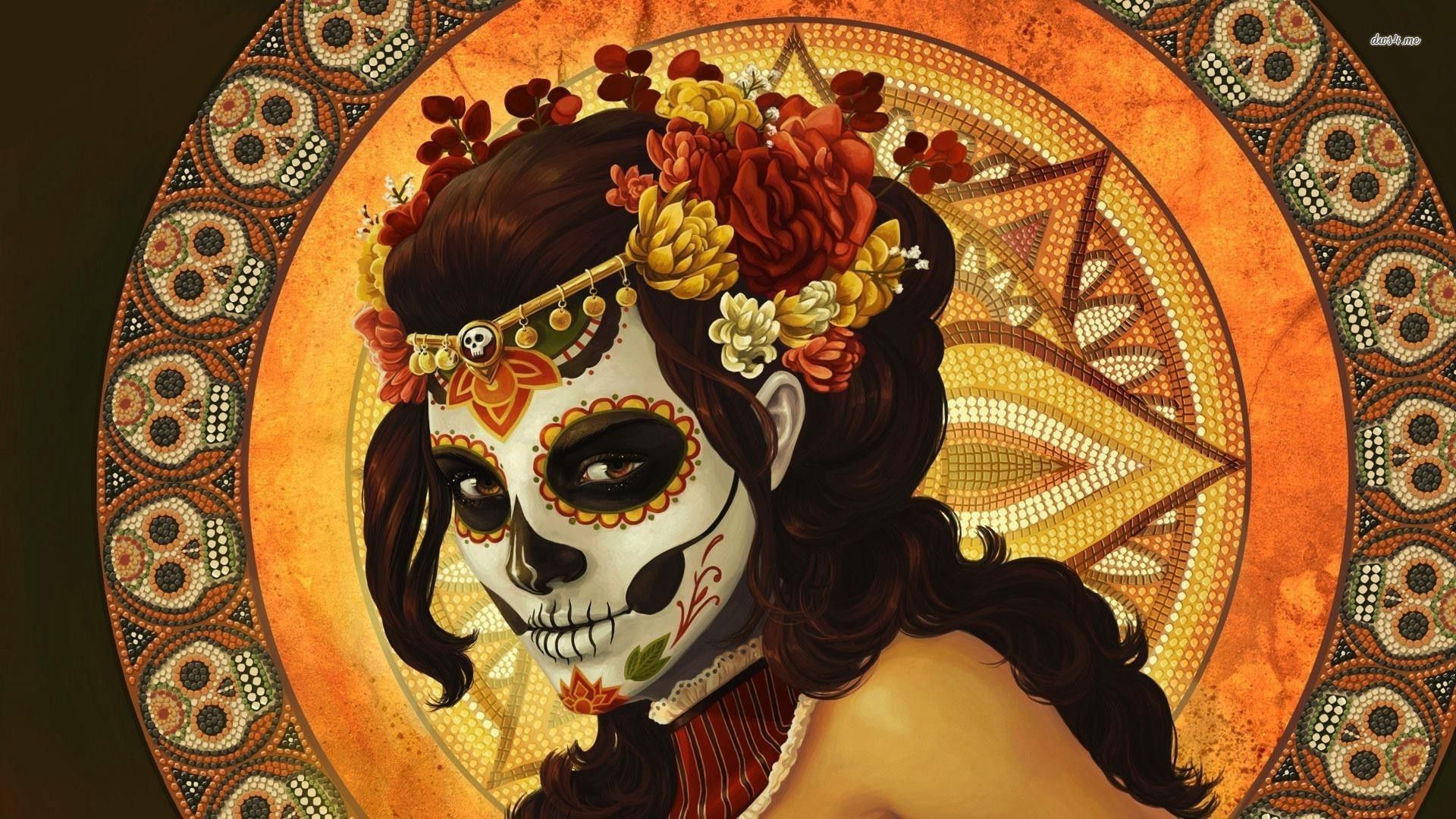 Catrina teschio fiori arancione, 1920x1080 Full HD 1080p, Desktop