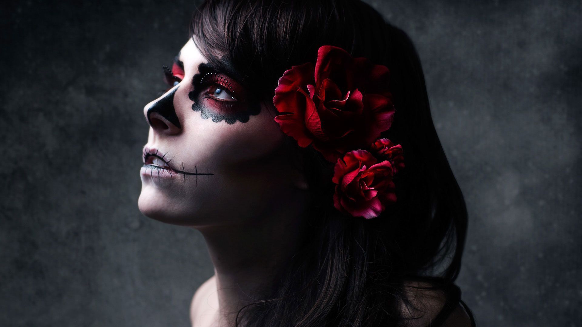 Donna trucco Catrina fiori rossi, 1920x1080 1080p, PC Desktop