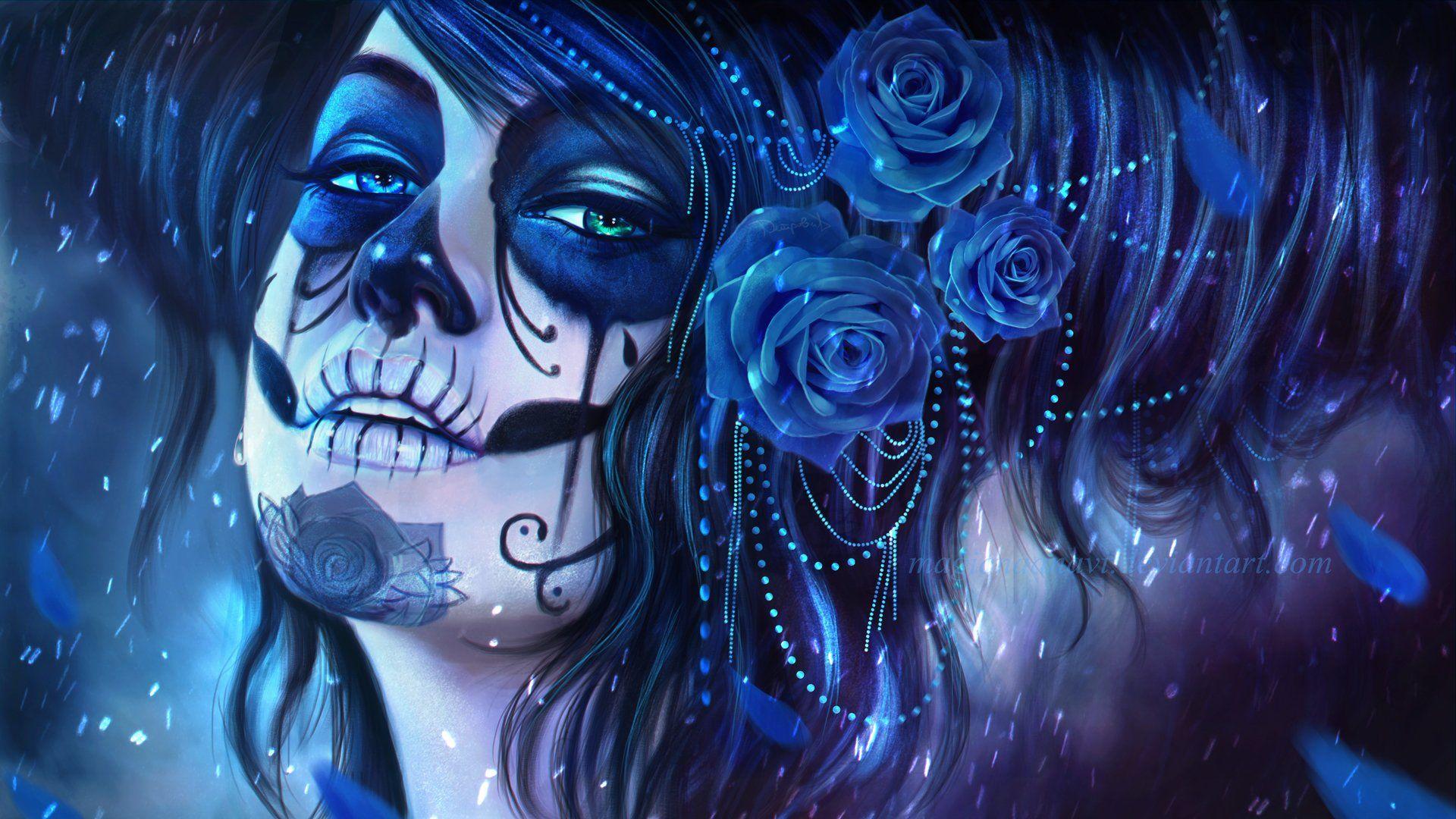 Donna trucco Catrina rose blu, 1920x1080 Full HD 1080p, Desktop