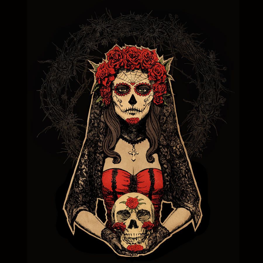 Catrina teschio fiori rossi, 900x900 HD, Desktop