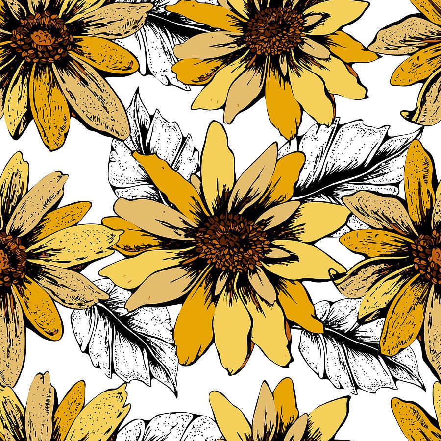 Girasoli gialli stile disegno, 900x900 HD, Desktop