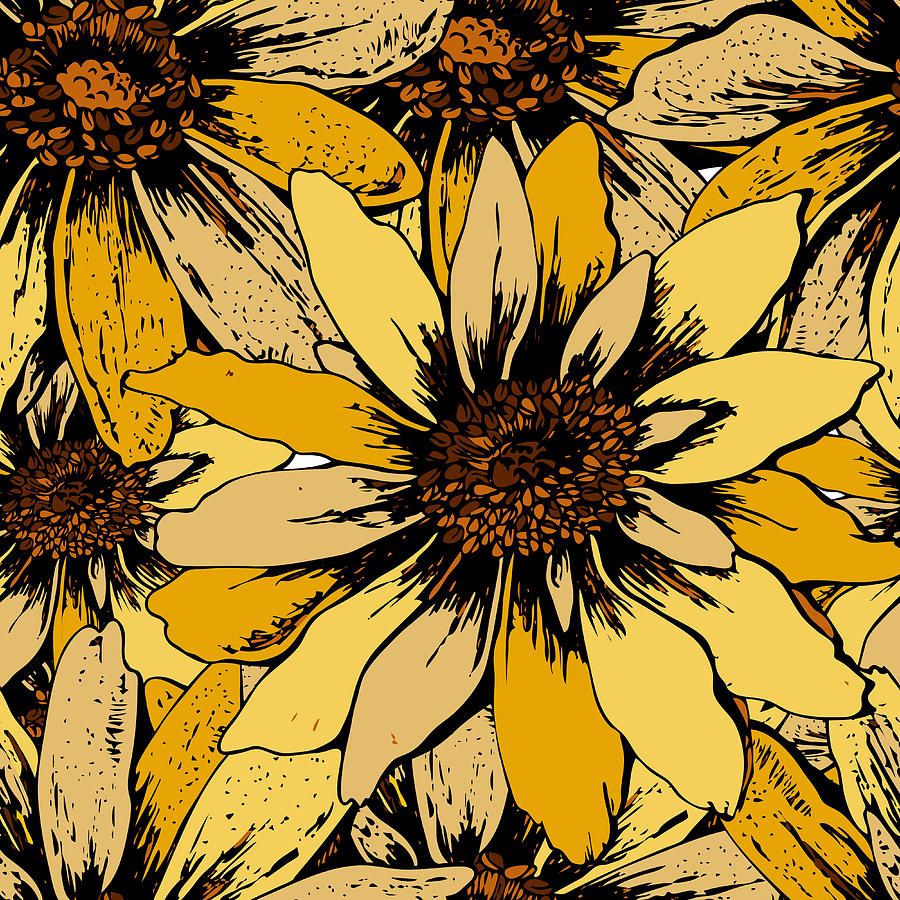 Pattern girasoli gialli illustrati, 900x900 HD, PC Desktop