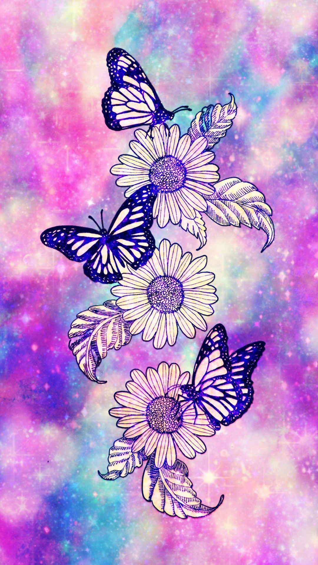 Margherite e farfalle blu galassia, 1080x1917 Full HD Verticale, iPhone
