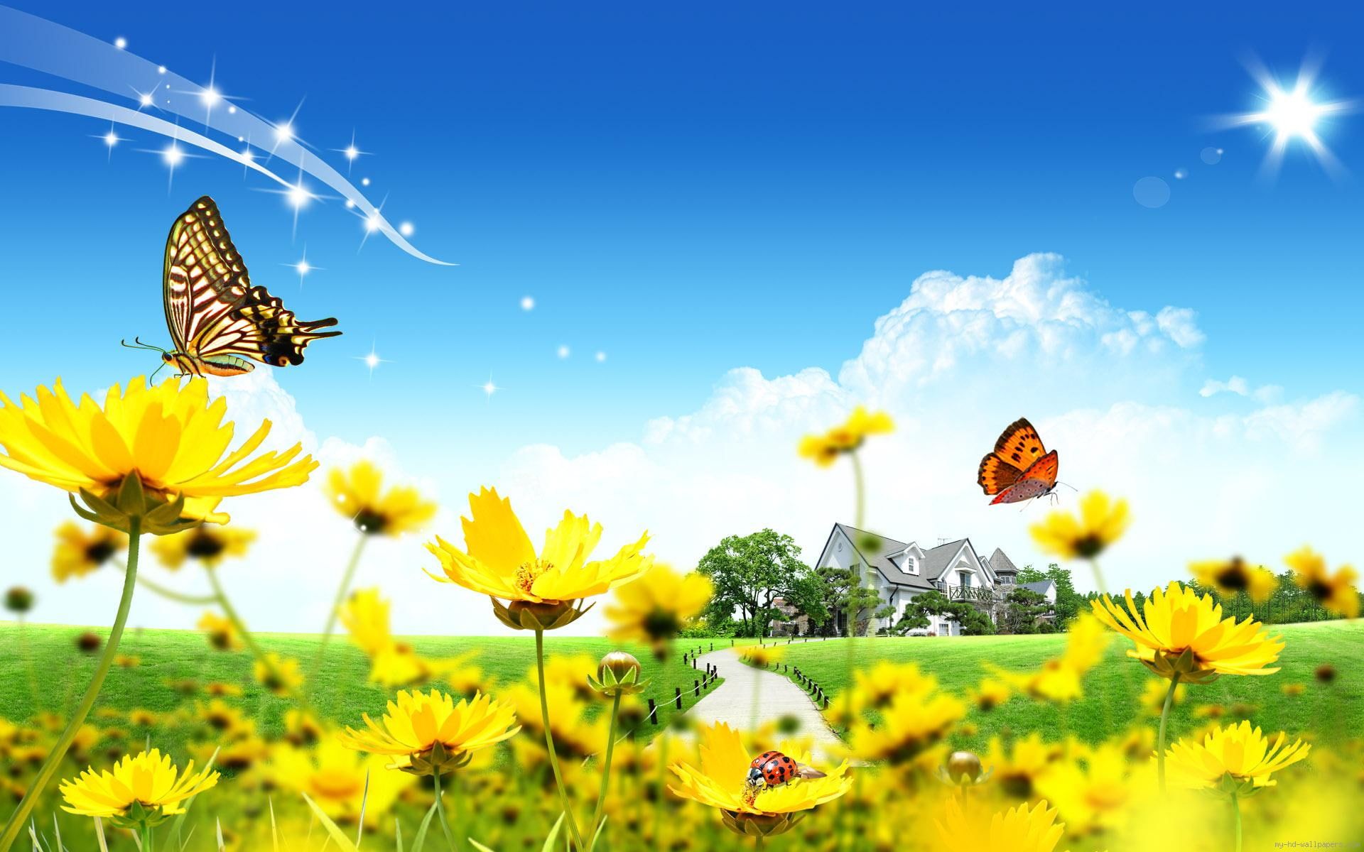 Girasoli, farfalle e casetta, 1920x1200 WUXGA, iMac