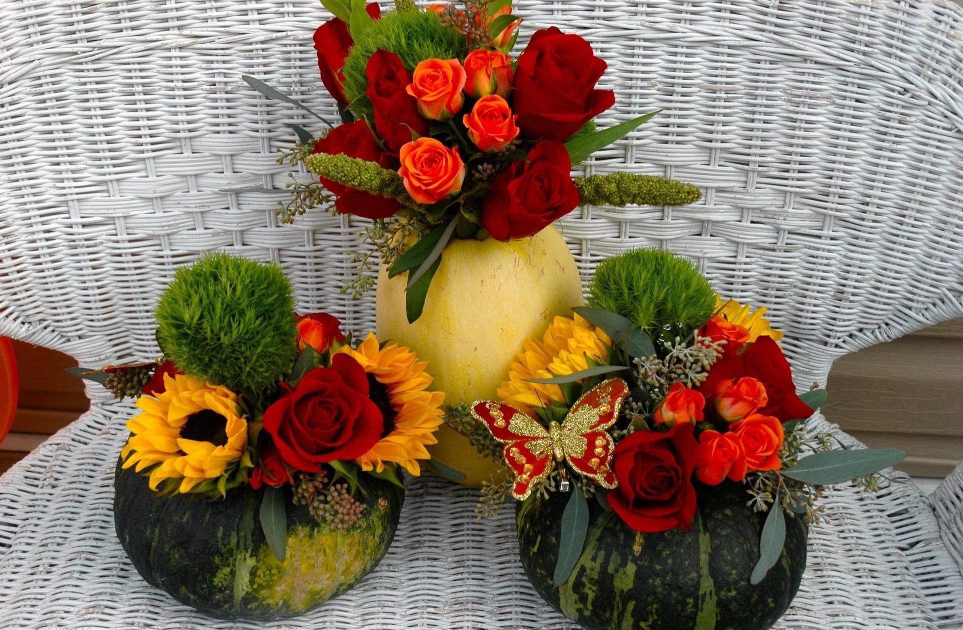 Zucche con fiori e farfalla, 1925x1260 Full HD+, PC Desktop