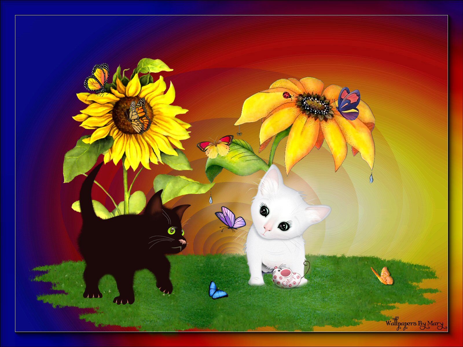 Gattini con girasoli e farfalle, 1600x1200 HD Ready, Notebook Gaming