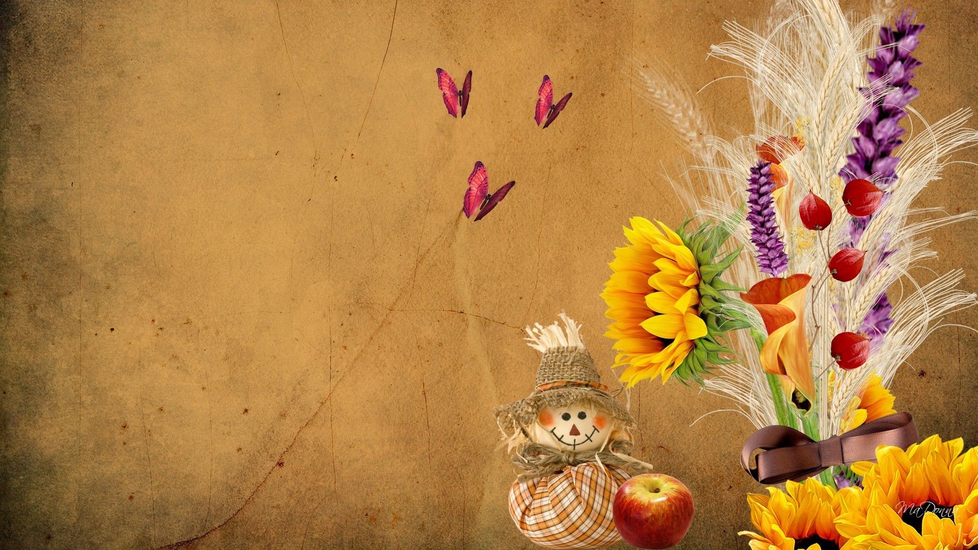 Girasoli farfalle spaventapasseri autunnale, 1920x1080 Full HD, Desktop