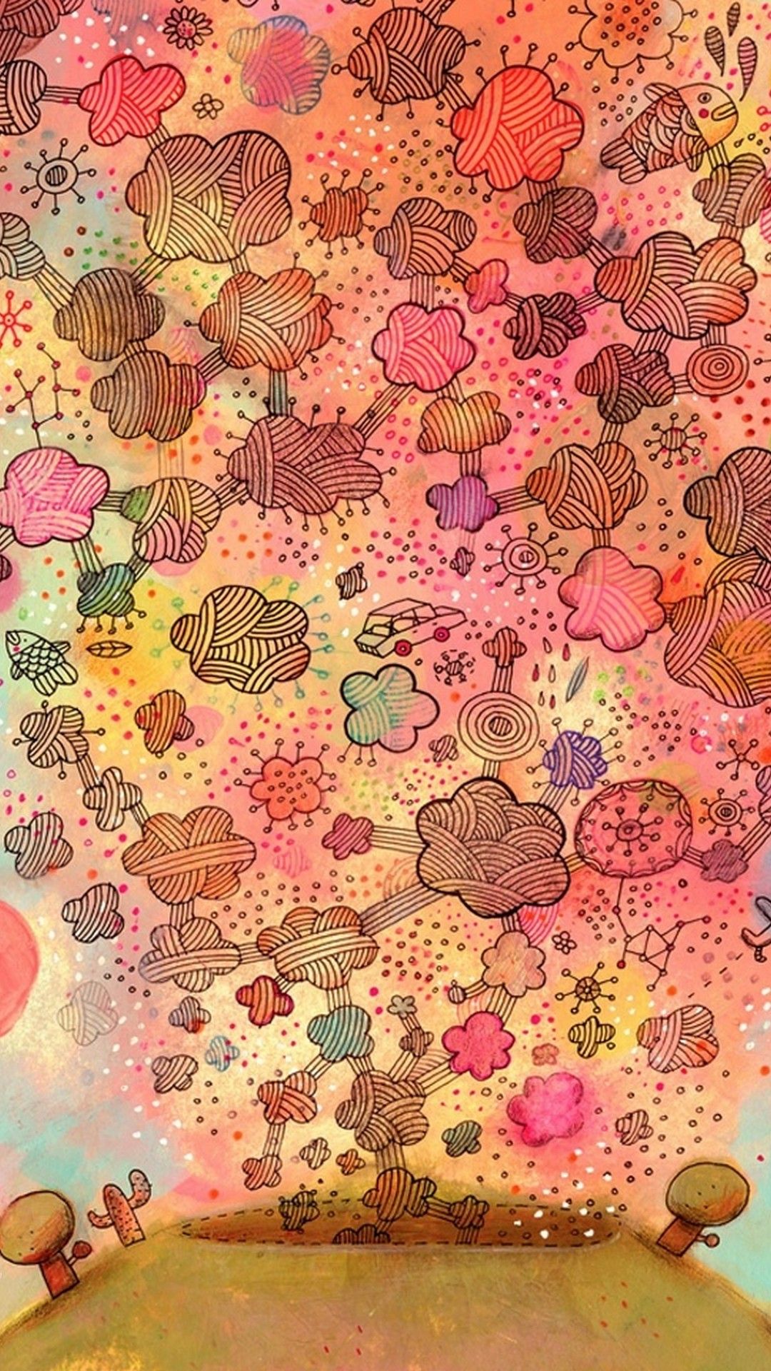 Nuvole fiori disegno arancione, 1080x1920 Full HD Verticale, Samsung Galaxy