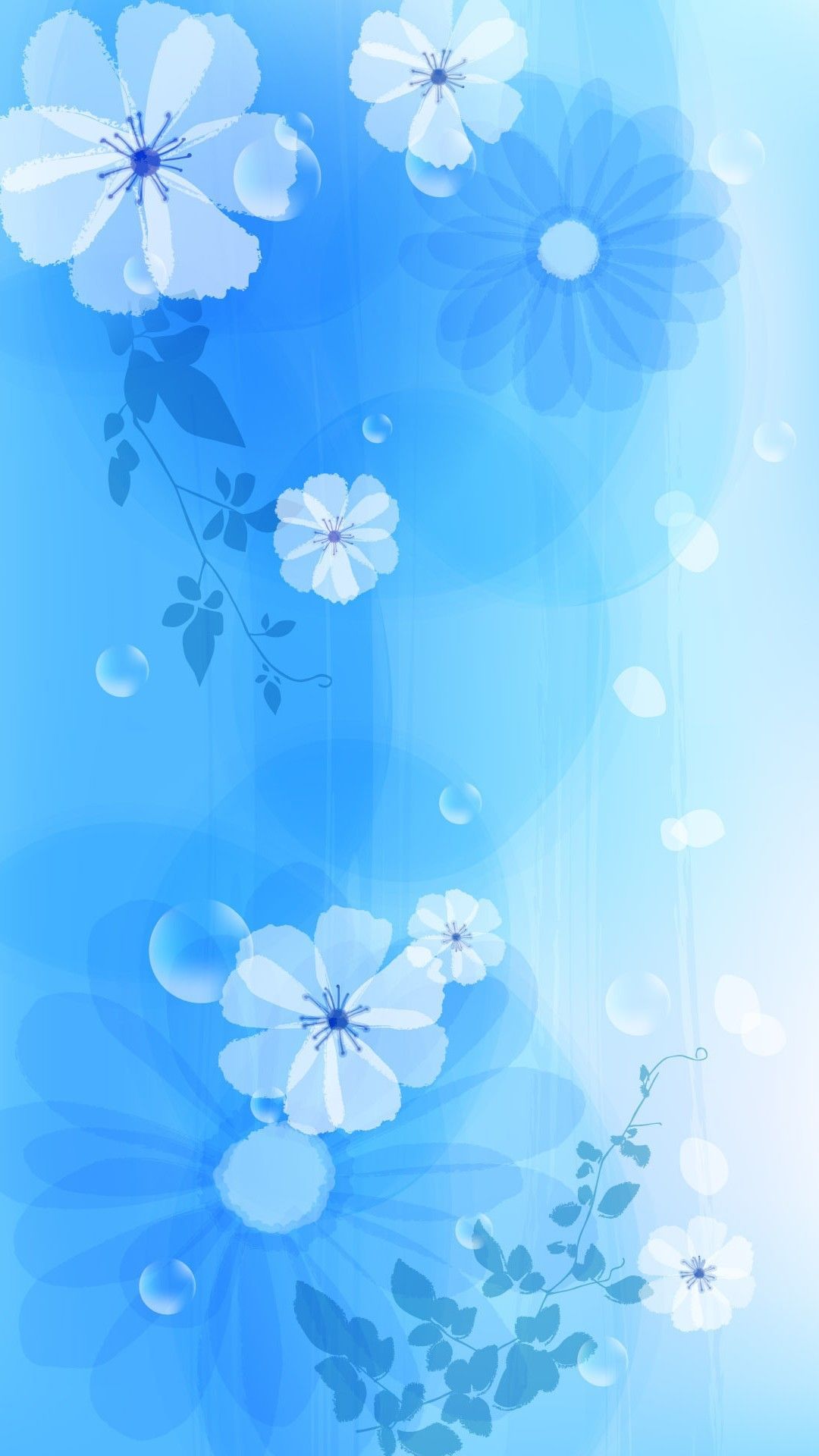 Fiori azzurri acquerello, 1080x1920 Full HD Verticale, Smartphone