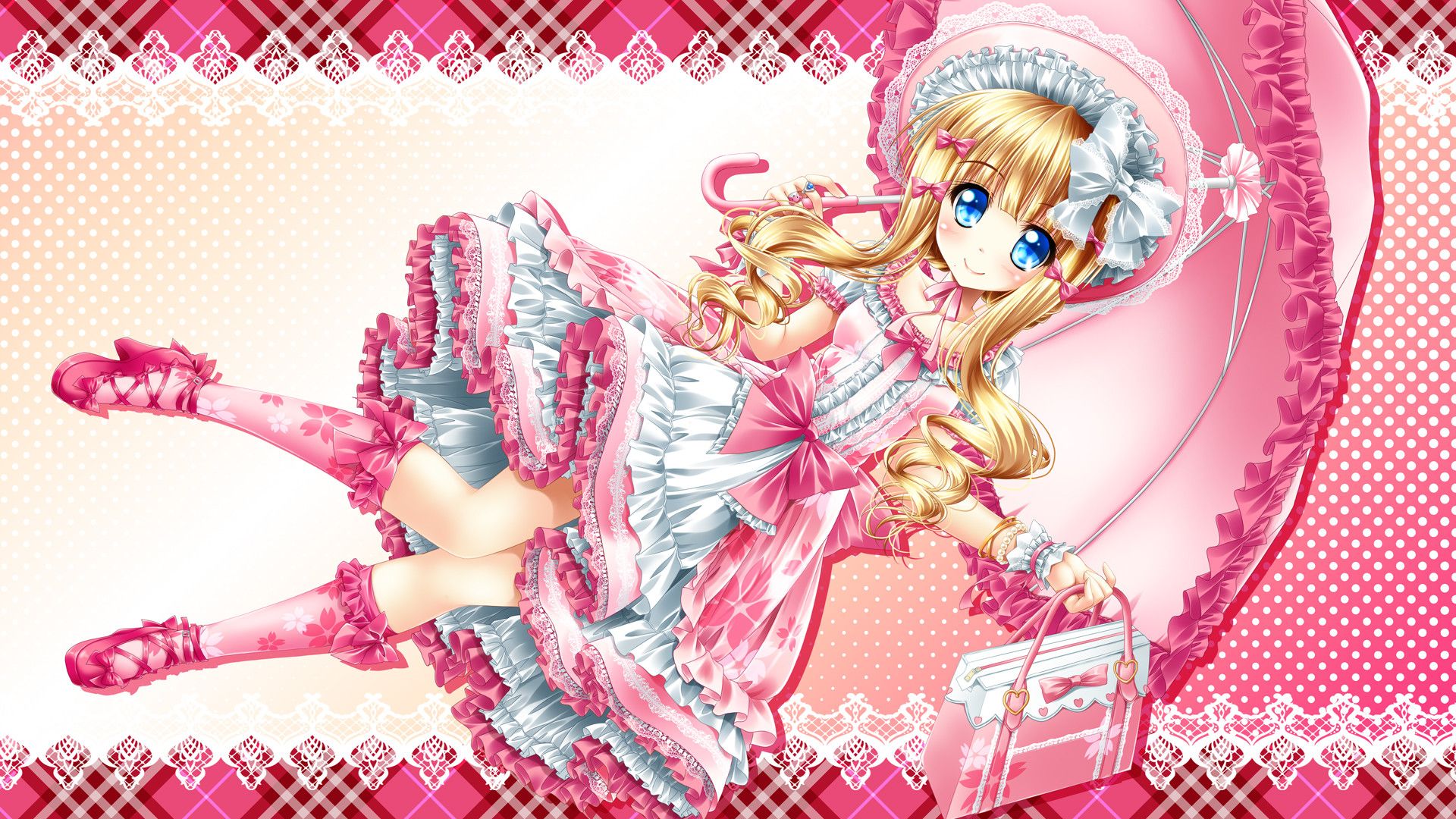 Anime lolita rosa con ombrello, 1920x1080 Full HD, Desktop