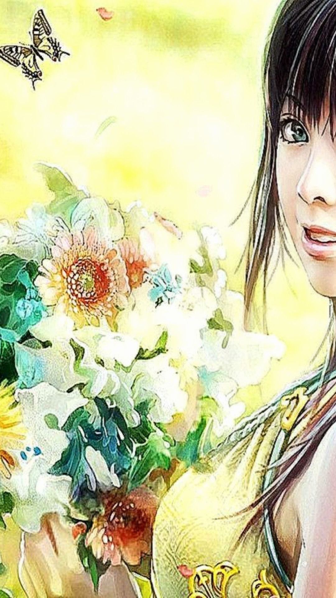 Ragazza anime con fiori, 1080x1920 Full HD Verticale, Samsung Galaxy