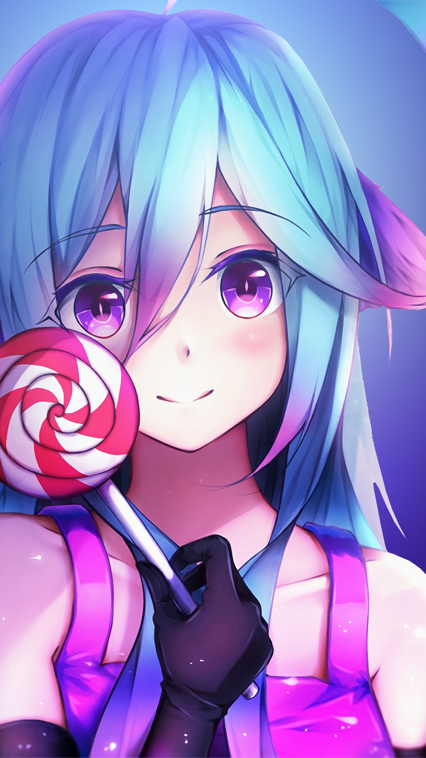 Ragazza anime capelli azzurri lecca-lecca, 1440x2560 Full HD Verticale, Smartphone