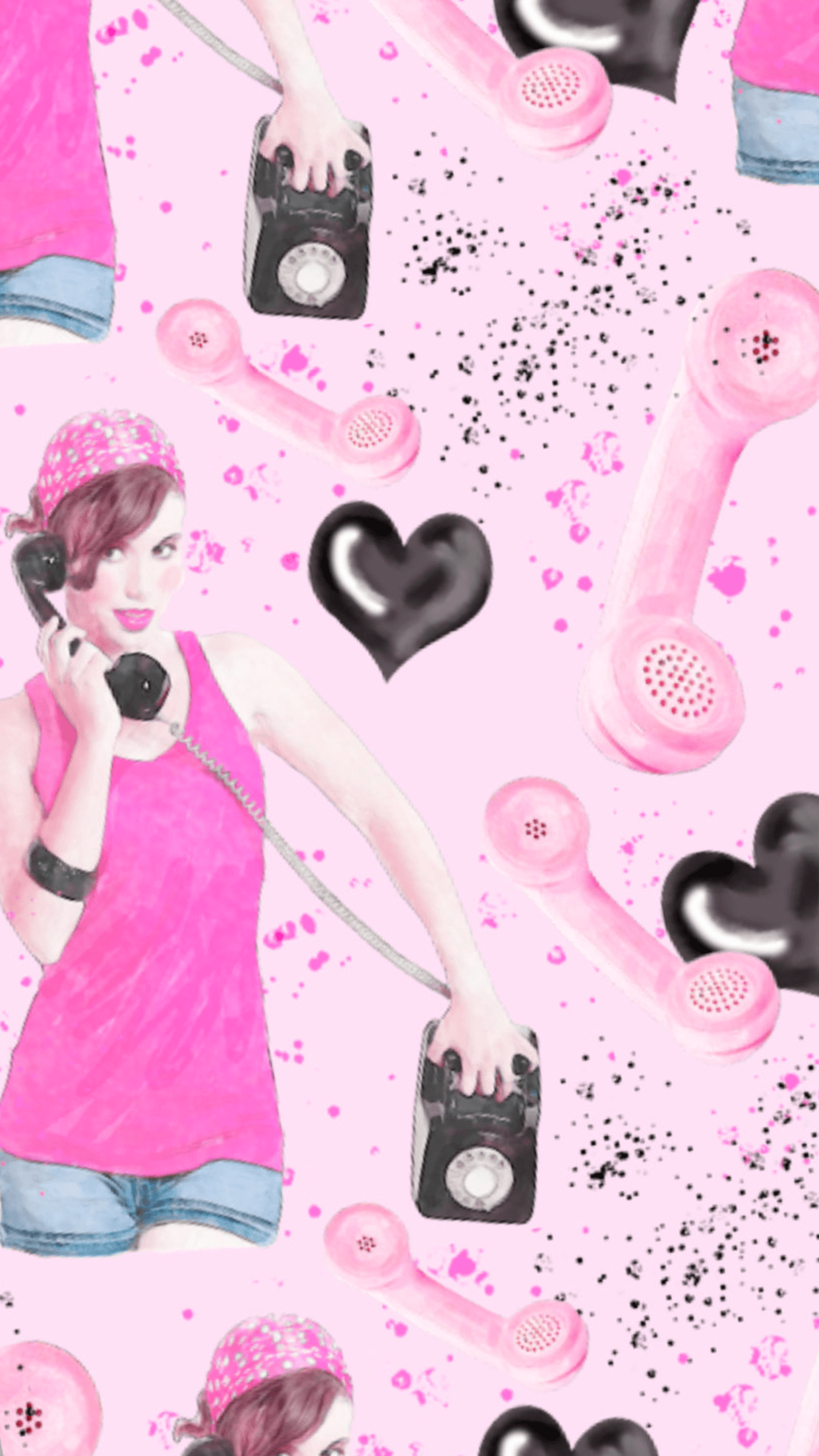 Ragazza rosa con telefoni vintage, 1242x2208 Verticale, Mobile