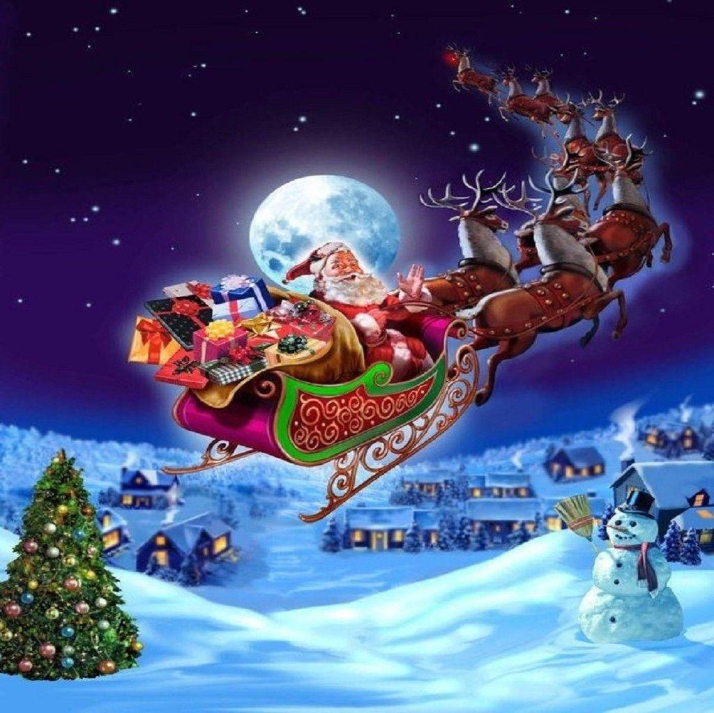 Babbo Natale slitta renne luna, 1024x1023 HD, Desktop