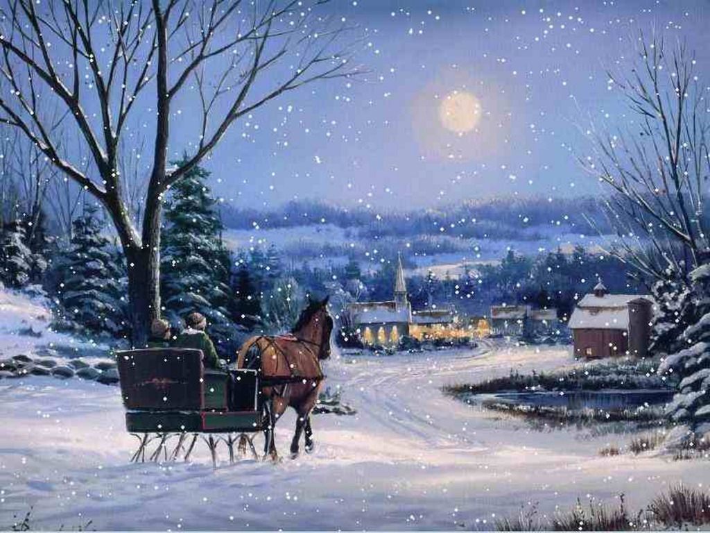 Slitta trainata da cavallo, neve, 1024x768 HD, PC