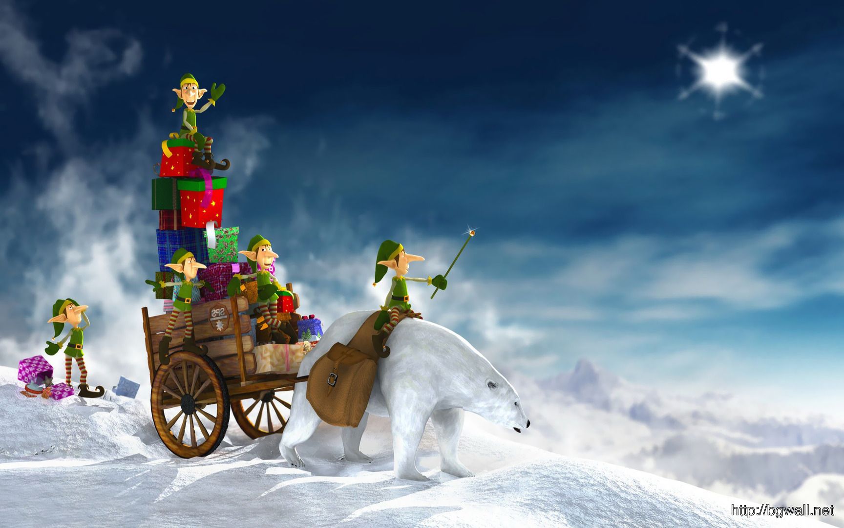 Elfi con orso polare e slitta, 1728x1080 900p, Desktop
