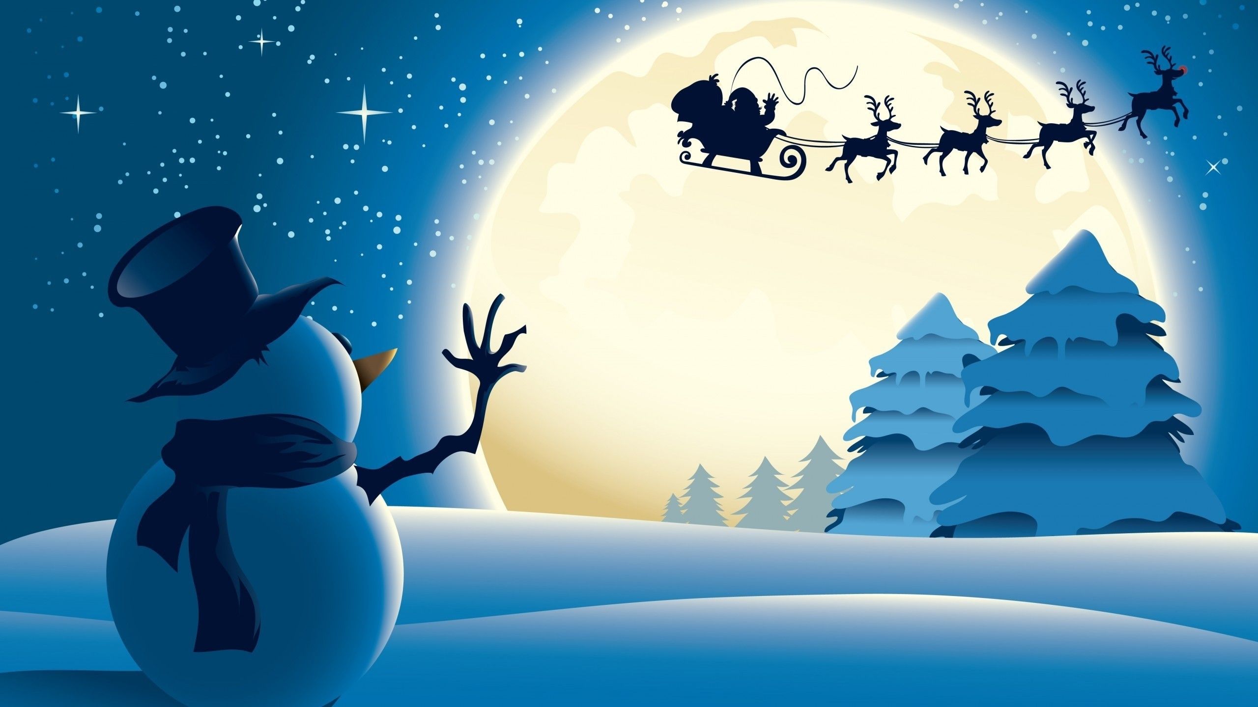Pupazzo di neve e Babbo Natale slitta, 2560x1440 2K, Desktop