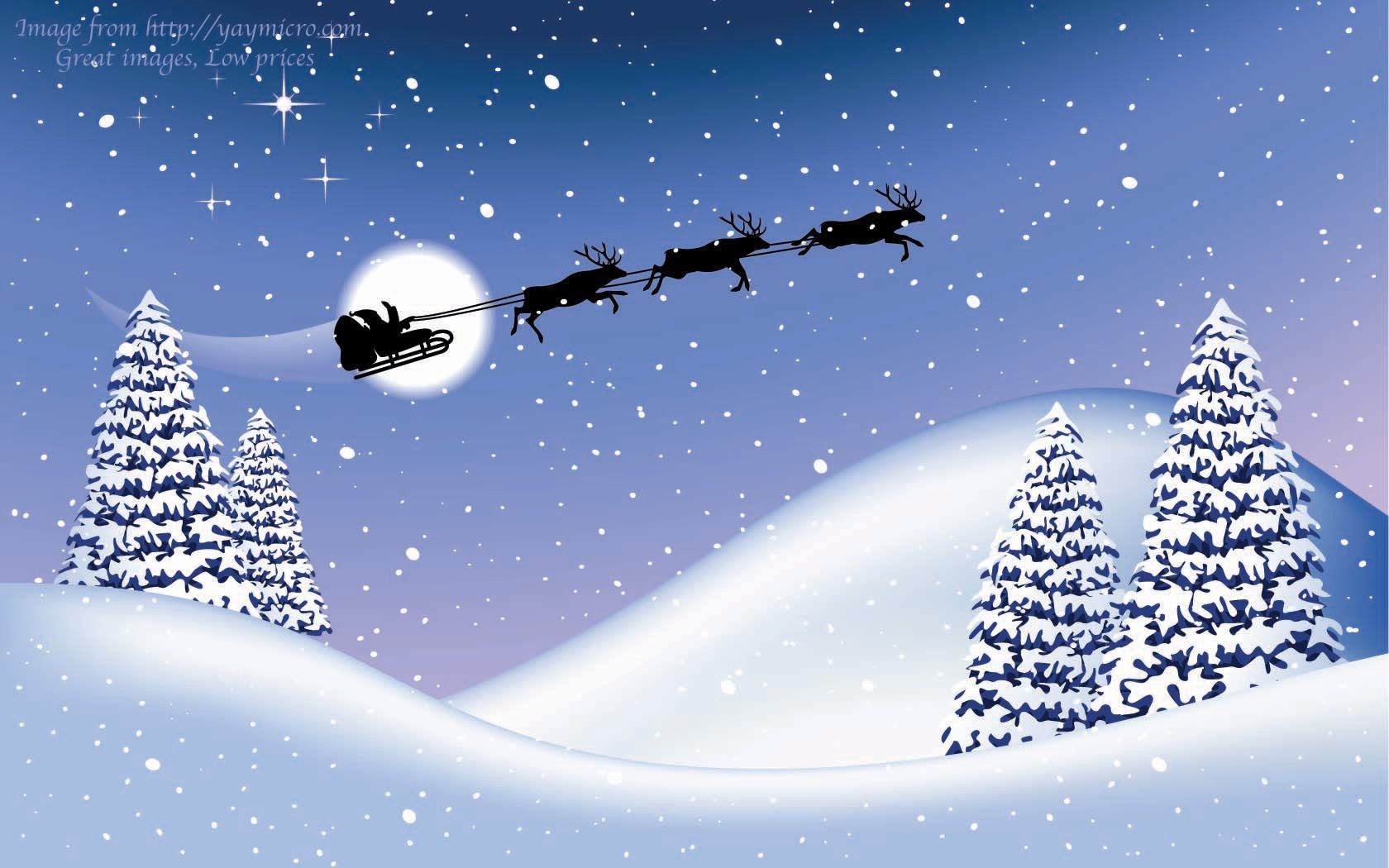 Slitta Babbo Natale renne notte, 1680x1050 HD Ready, Desktop