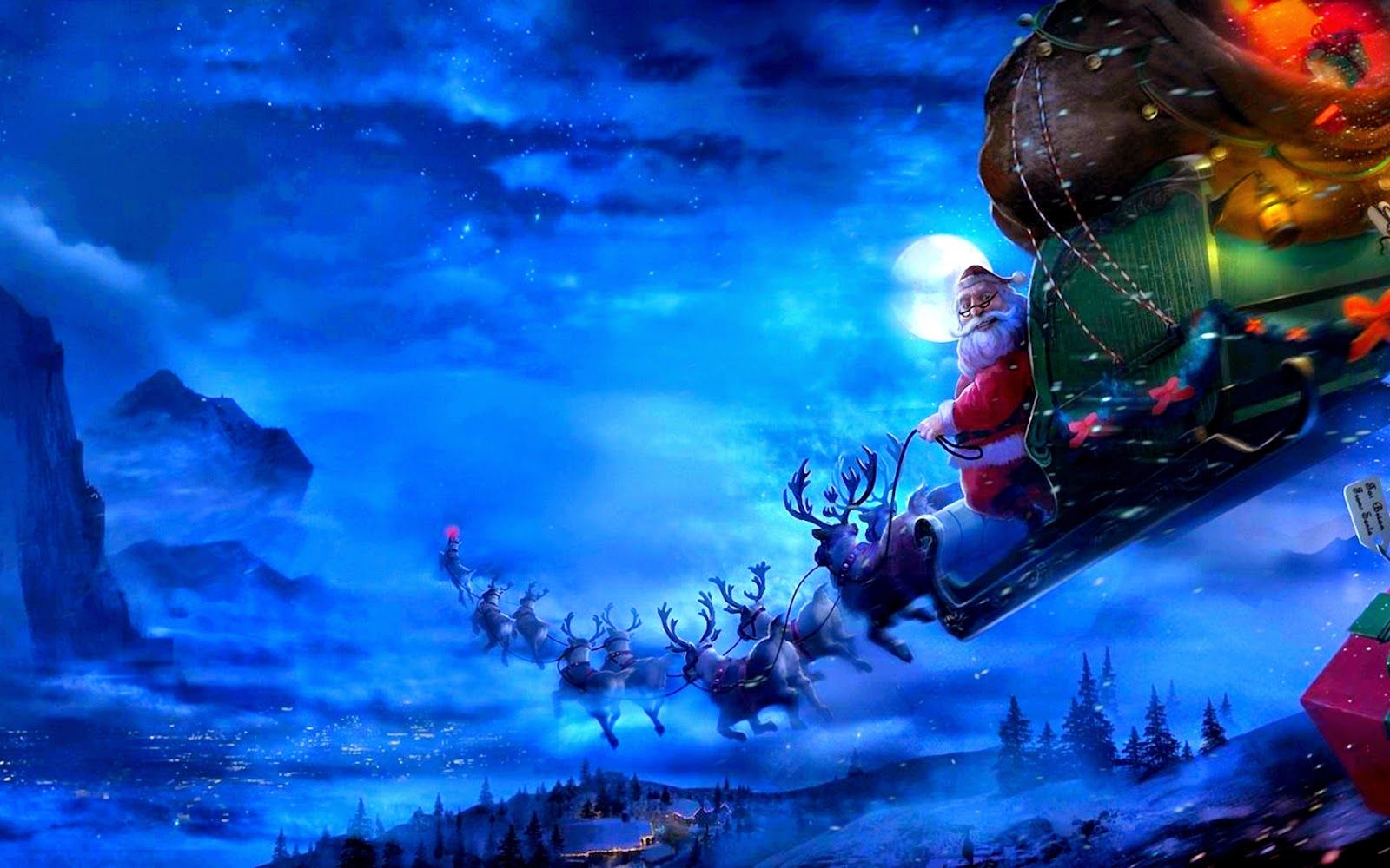 Babbo Natale slitta renne notte, 1600x1000 900p, Desktop