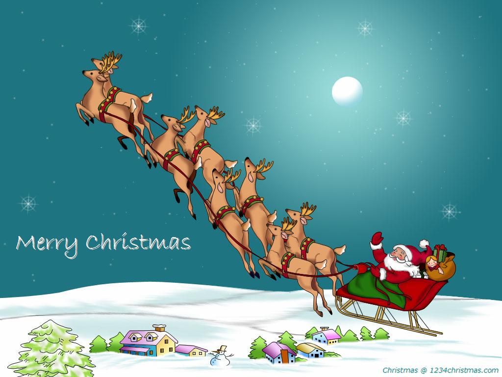 Babbo Natale slitta renne volanti, 1024x768 HD, PC Desktop