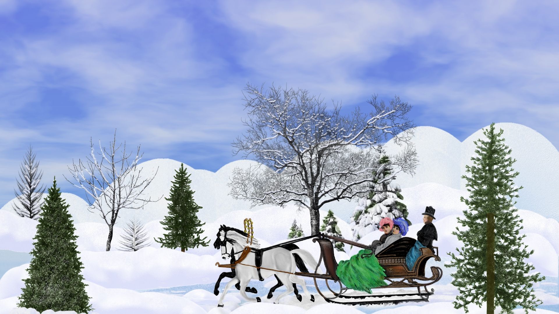 Slitta trainata da cavallo, neve, 1920x1080 1080p, Desktop