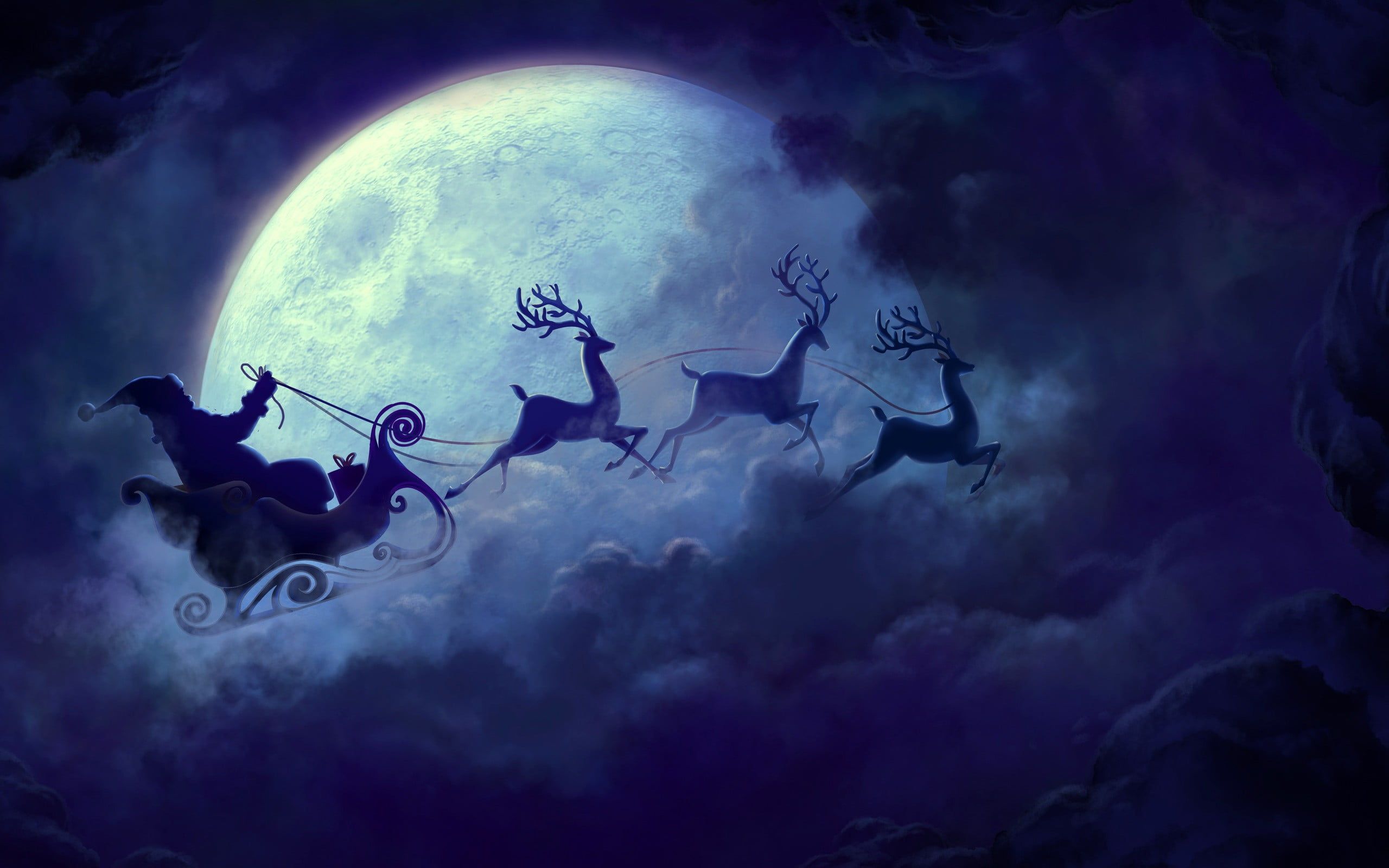 Babbo Natale slitta renne luna, 2560x1600 WQXGA, PC