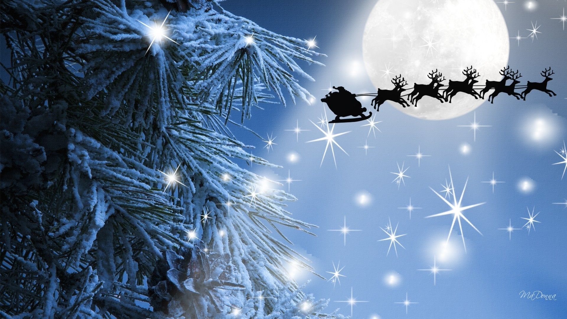 Babbo Natale slitta luna piena, 1920x1080 1080p, PC