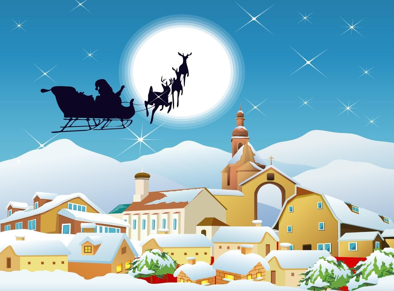 Silhouette Babbo Natale slitta luna, 1600x1180 HD Ready, PC