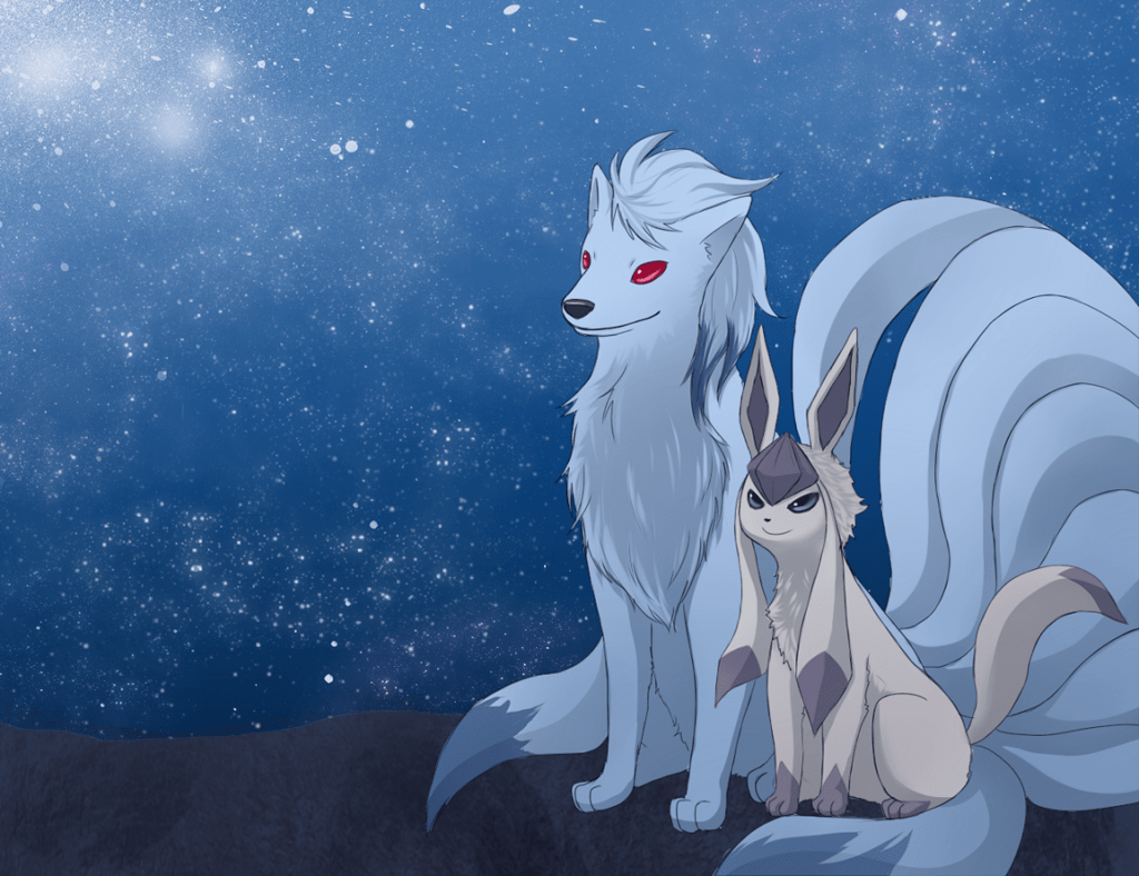 Ninetales ed Eevee notturno, Eeveelution, 1024x788 HD, Laptop